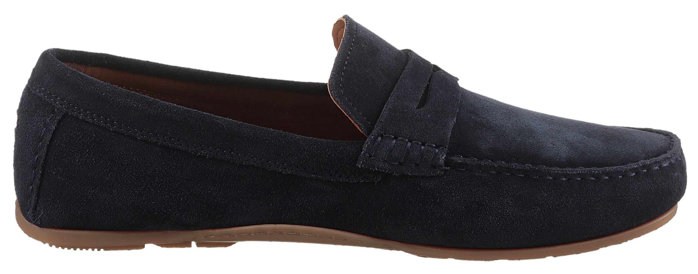 Tommy Hilfiger Slipper »CASUAL HILFIGER SUEDE DRIVER«, Loafer, Businessschuh, Mokassin mit Zierriegel, schmale Form