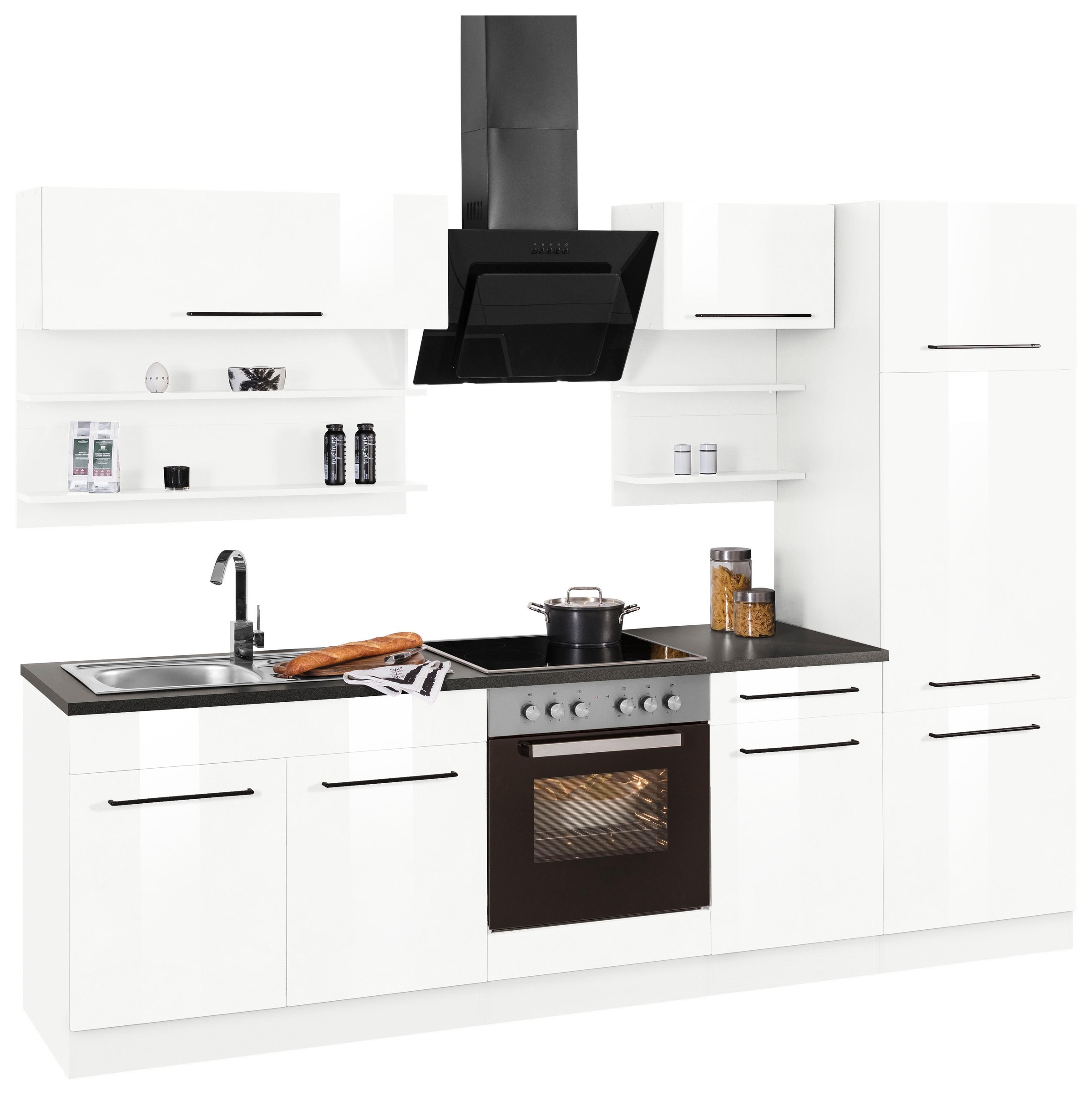 KOCHSTATION Küchenzeile »KS-Tulsa«, mit E-Geräten, Breite 270 cm, schwarze Metallgriffe, MDF Fronten