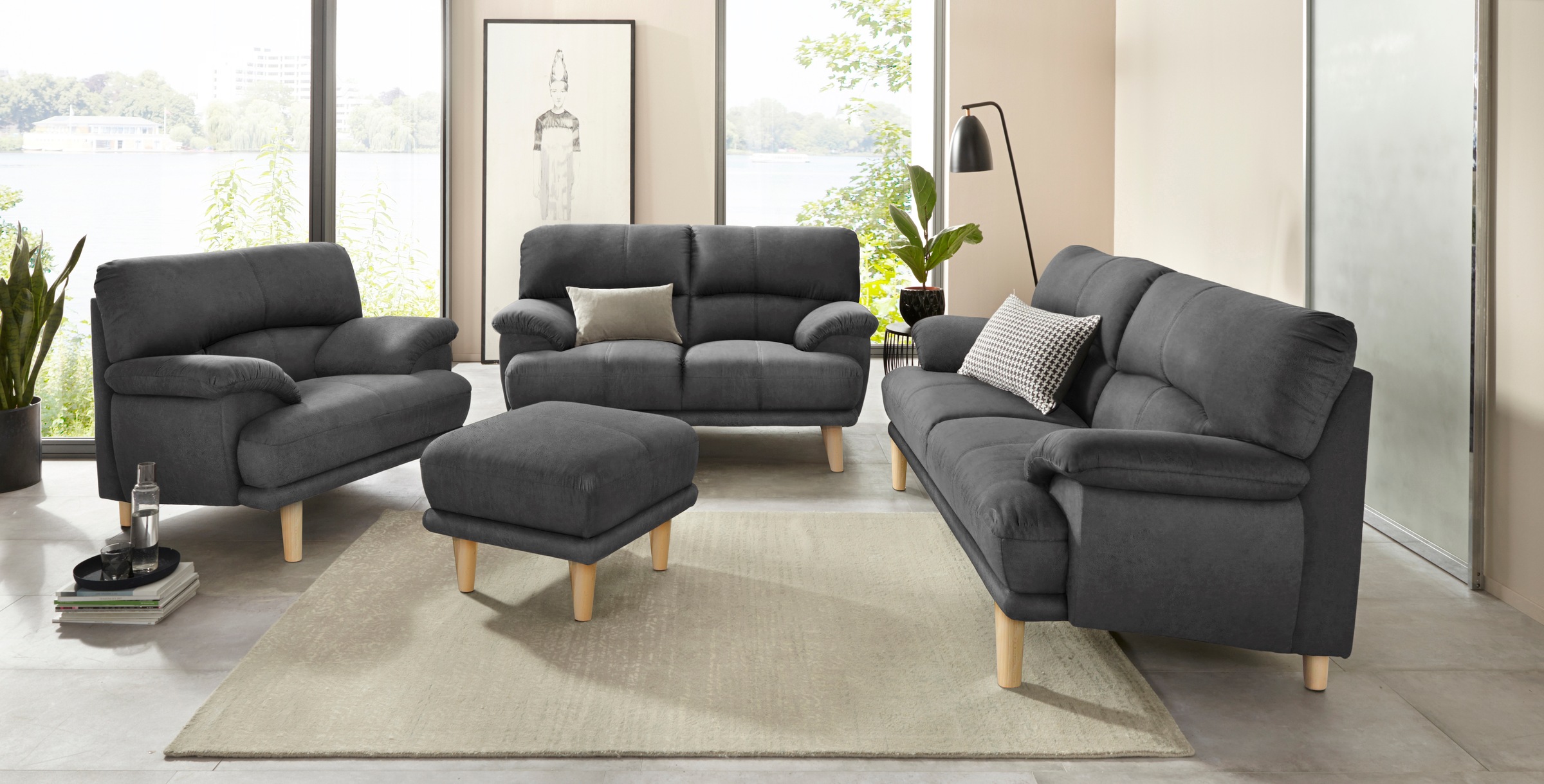 Trendmanufaktur Cecilia Footstool Anthracite 66x44x66cm 3