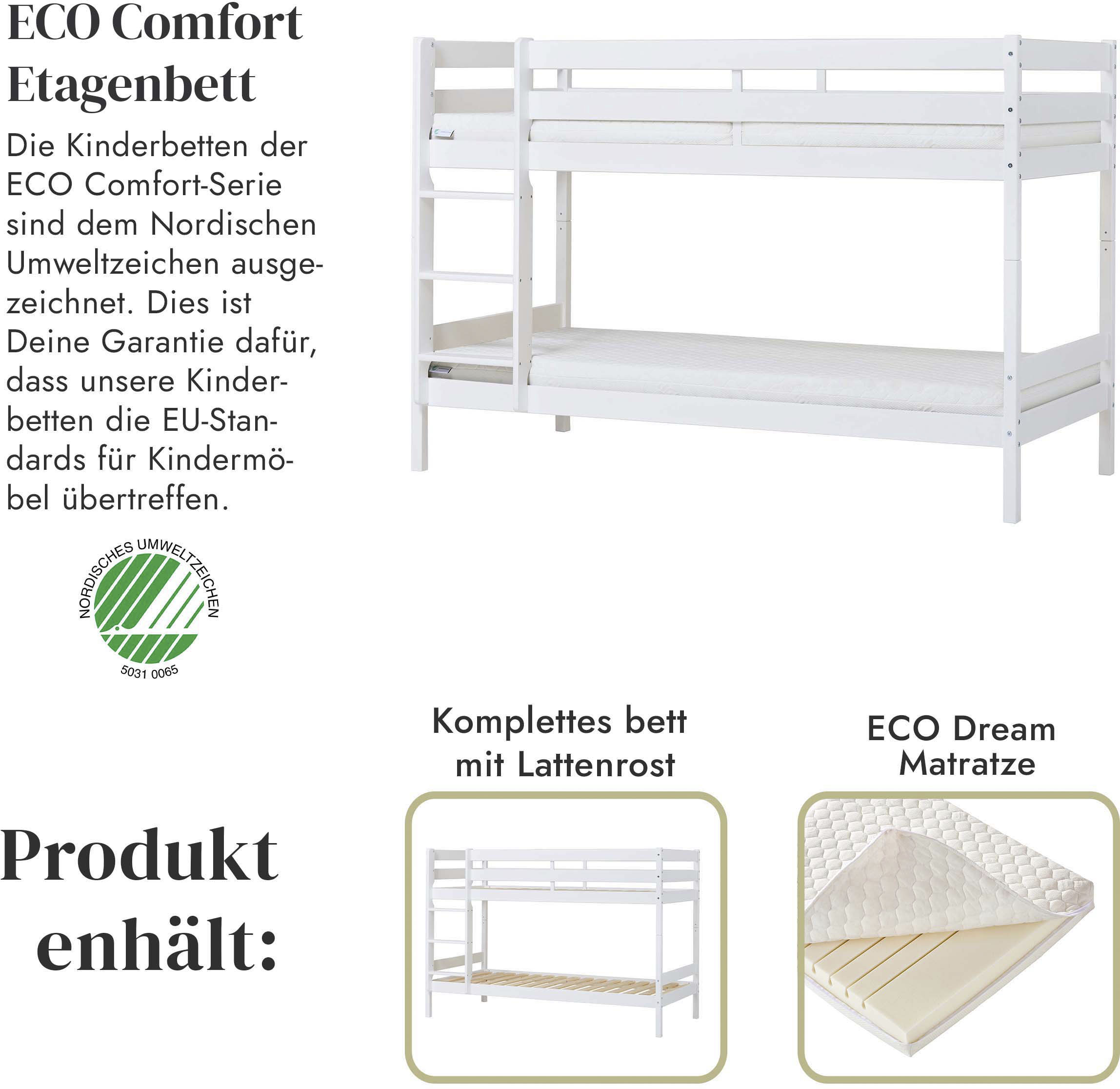 Thumbnail - Hoppekids Etagenbett "ECO Comfort Kinderbett 90x200 oder 70x160 aus Massivholz in 4 Farben", TÜV, FSC und Nordisches Umw...