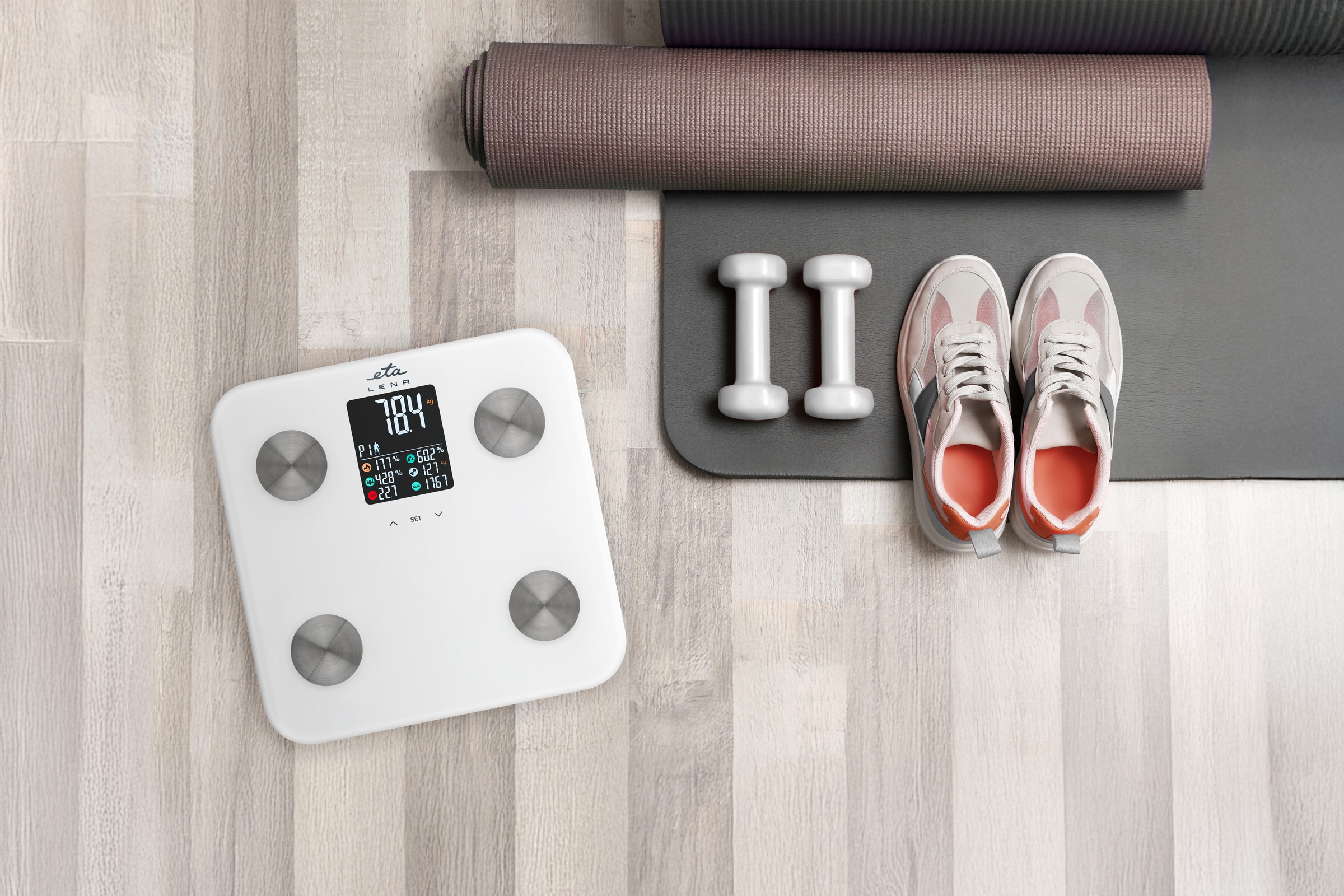 eta Personenwaage »Lena«, LCD-Display, Touch Bedienung, 180kg Tragfähigkeit, Körperanalyse