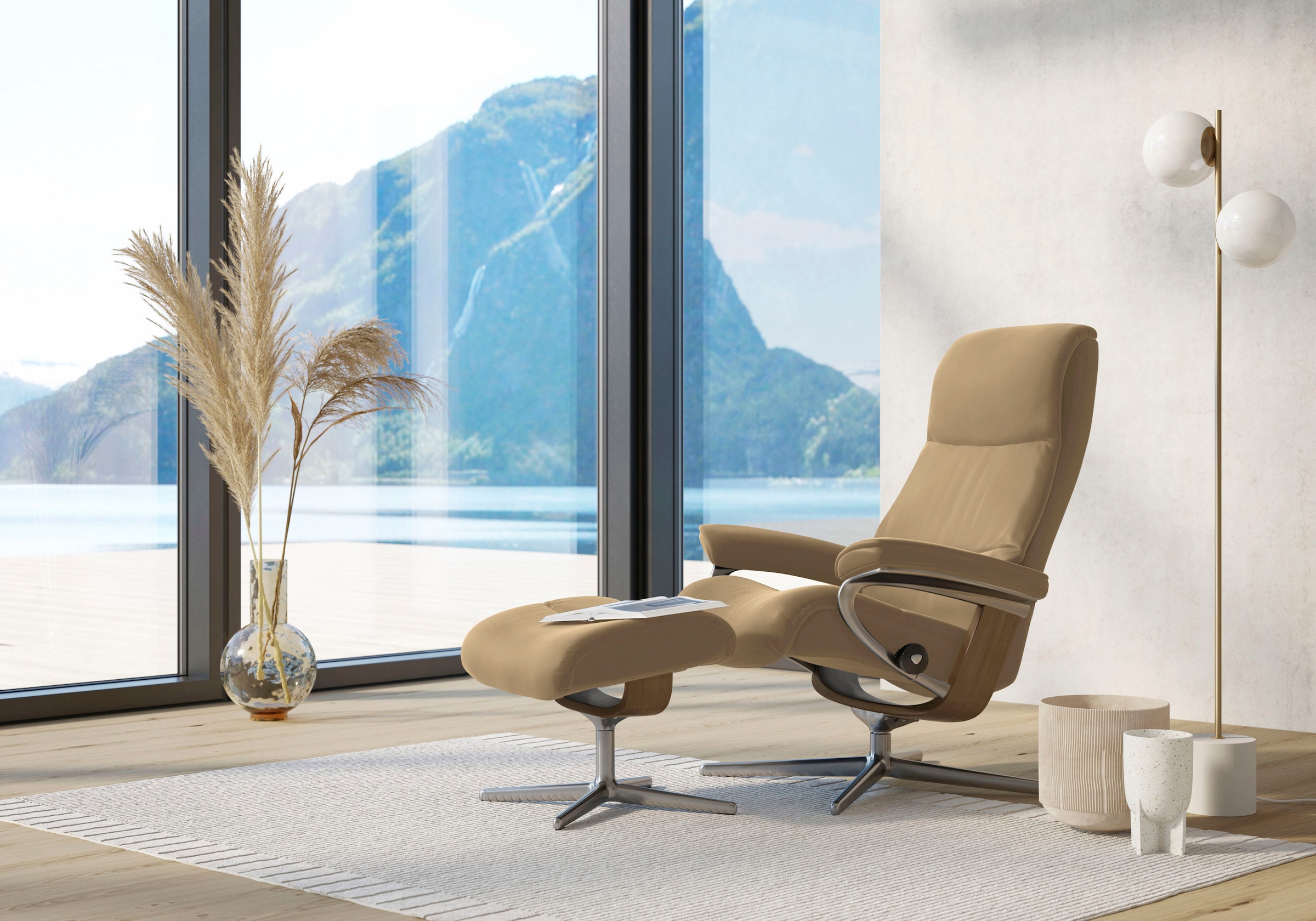 Stressless Relaxsessel "View" mit Cross Base, Größe S, M & L, Holzakzent Ei günstig online kaufen