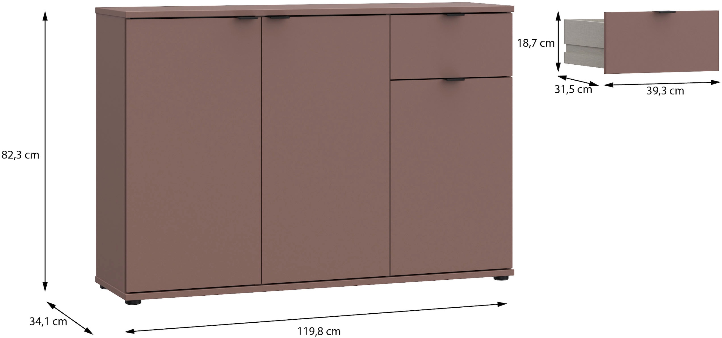 FORTE Sideboard »Ganymede«, Sideboard, Stauraum, Schublade; Metallgriffe, 4 Dekore, Breite 119,8cm