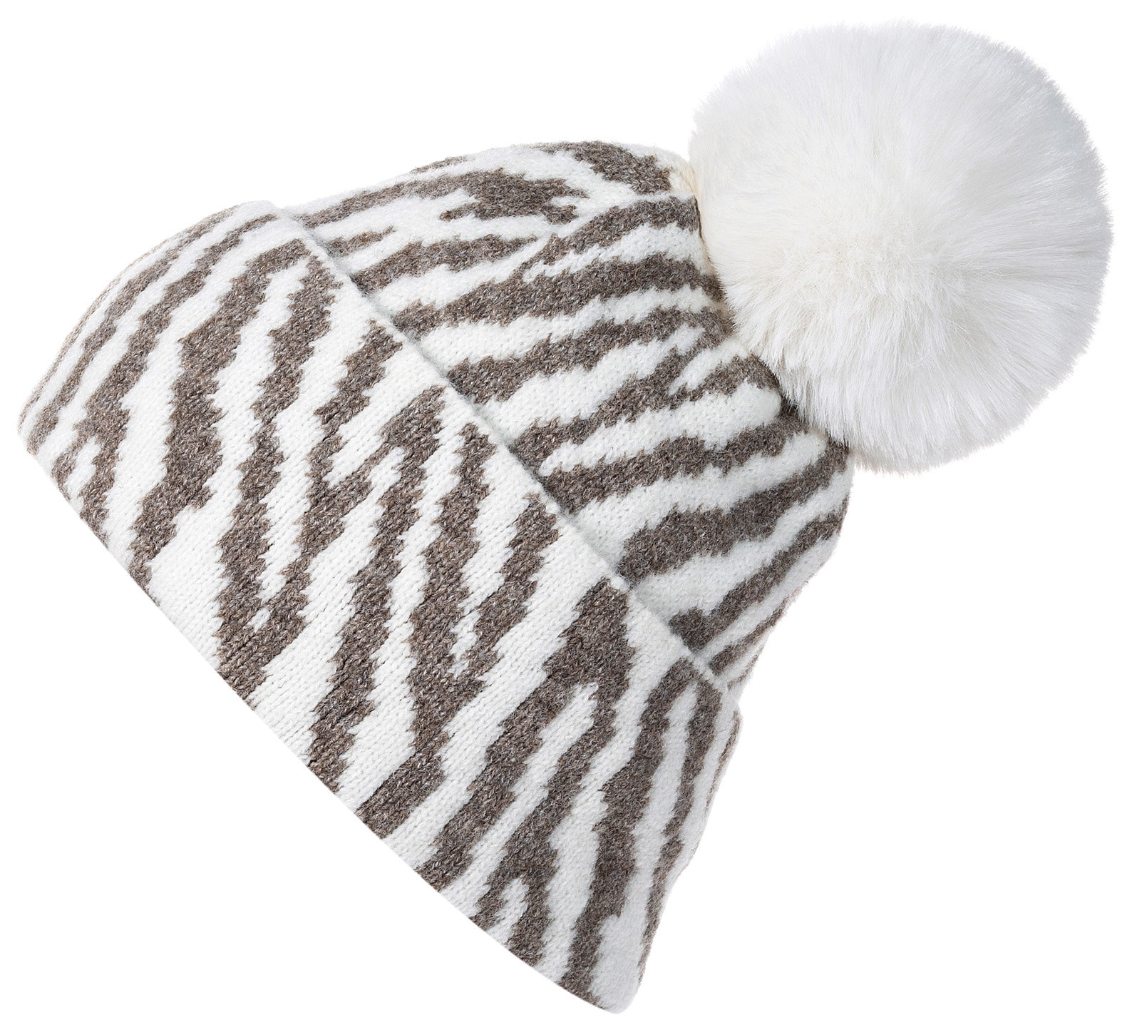styleBREAKER Bommelmütze "Strick Bommelmütze mit Zebra Muster" 1 Stk.