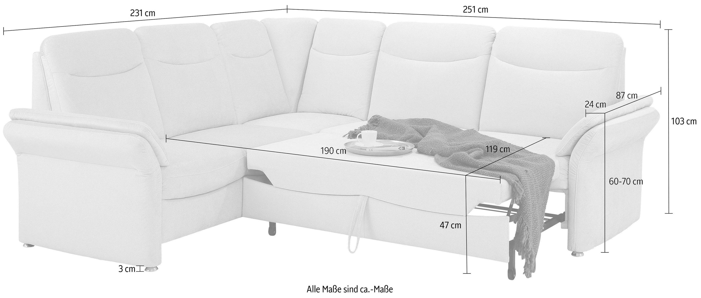 Home affaire Ecksofa »Tahoma L-Form«, mit Armlehnfunktion, wahlweise Bettfunktion, Schublade, Relaxfunktion