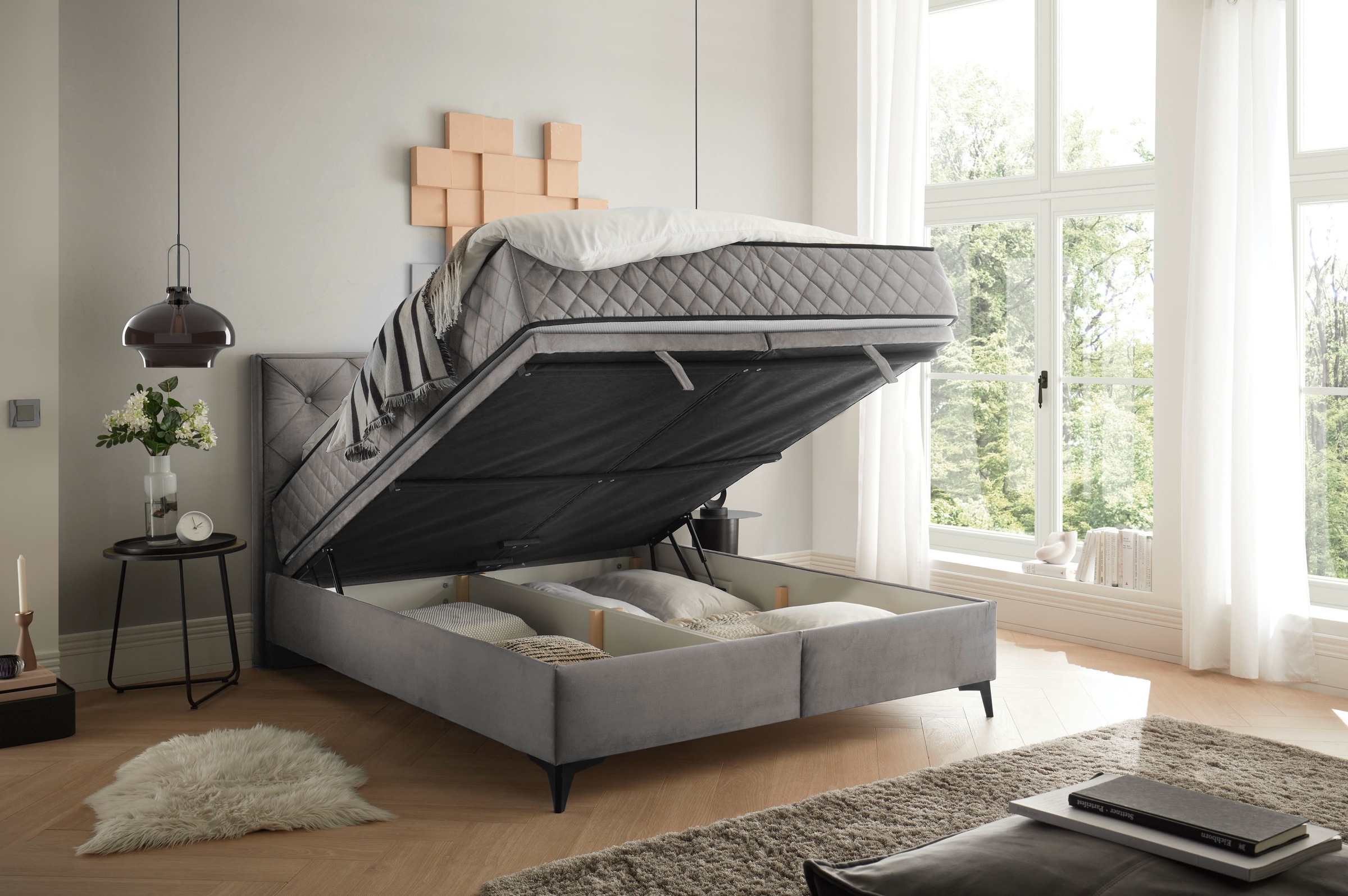 ED EXCITING DESIGN Boxbett »Monroe inkl. Bettkasten, erhältlich in den Breiten 160cm & 180cm«, Duo-Matratze - feste Seite mit Kokosmatte