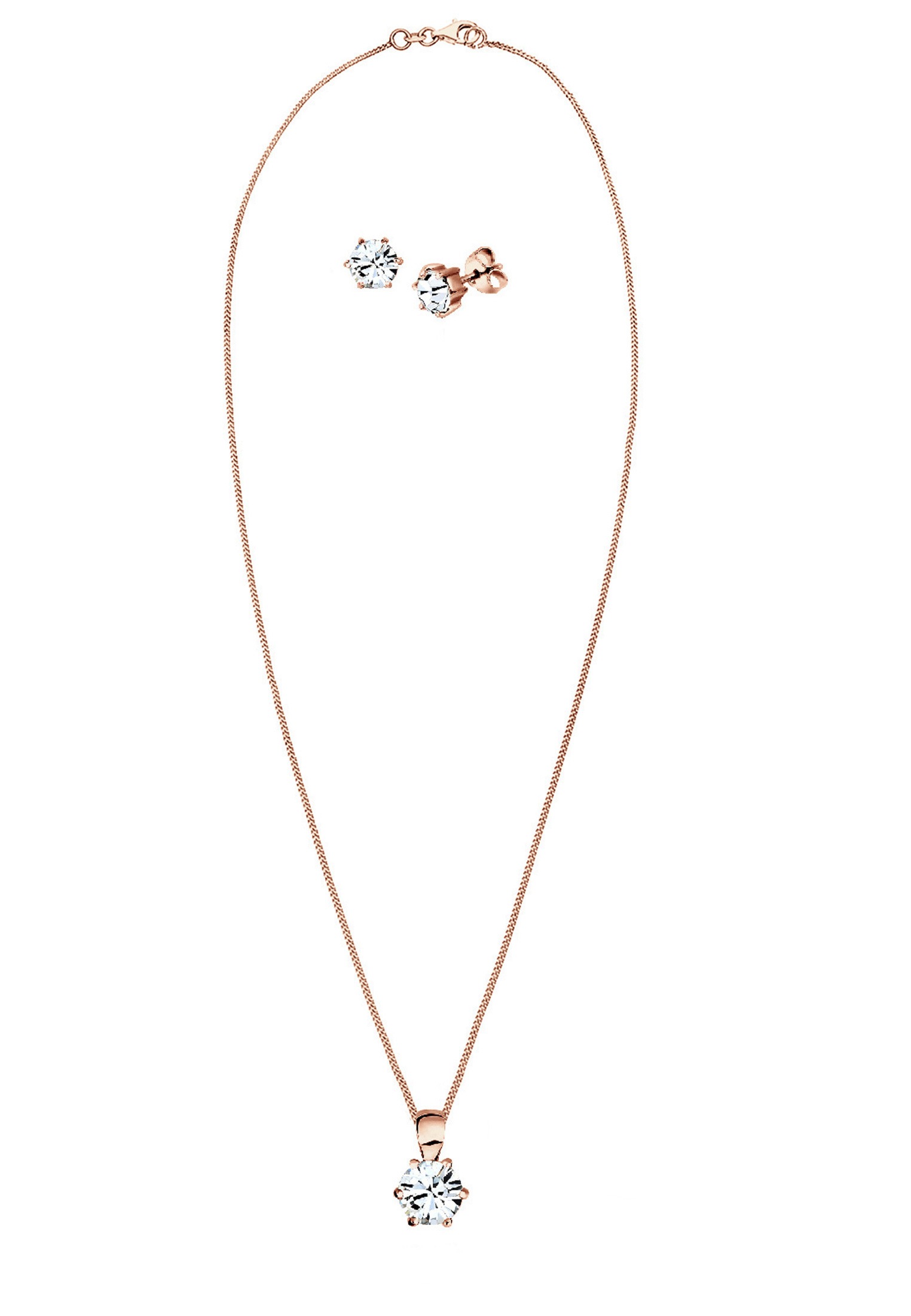 Elli Schmuckset »Stecker und Kette mit Kristall Rund 925 Sterling Silber«
