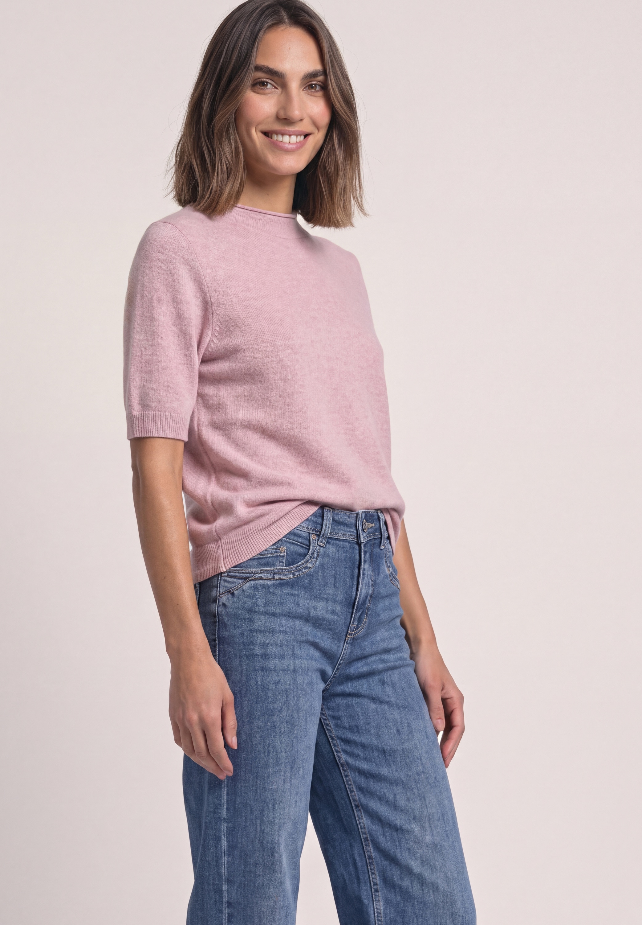 STREET ONE Kurzarmpullover mit Stehkragen