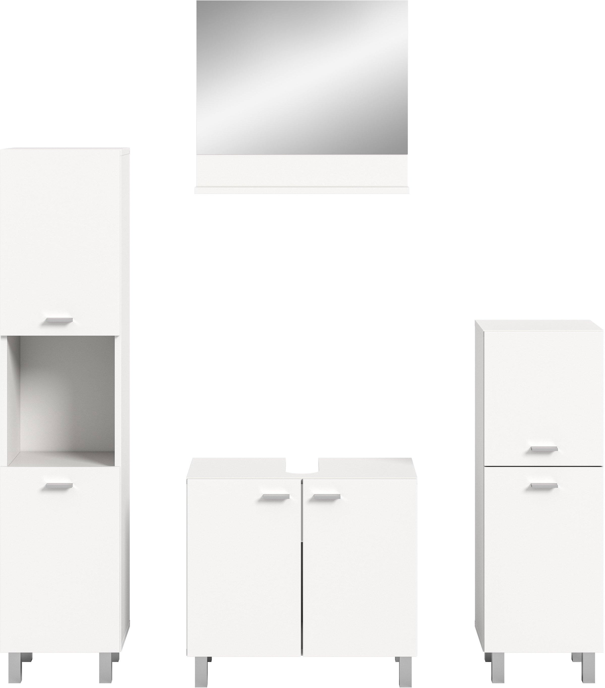 welltime Badmöbel-Set »Tampa, Breite 137cm, 4-teilig«, (4 St.), Waschbeckenunterschrank, Spiegel, Hochschrank, Midischrank
