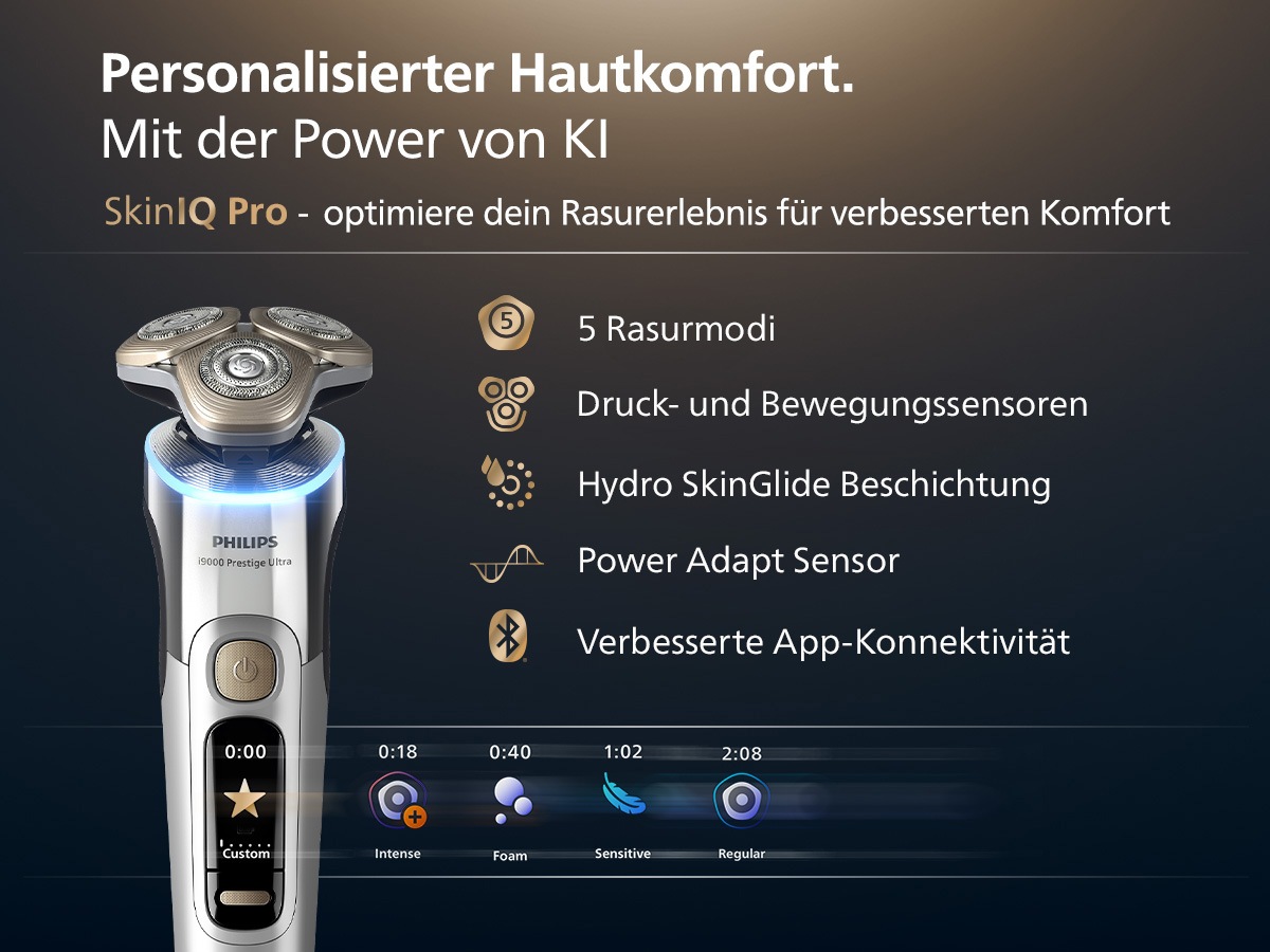 Philips Elektrorasierer »Series i9000 Prestige Ultra XP9404/46«, 1 St. Aufsätze, mit SkinIQ Technologie, inkl. UV-Ladecase, 1 Kartusche