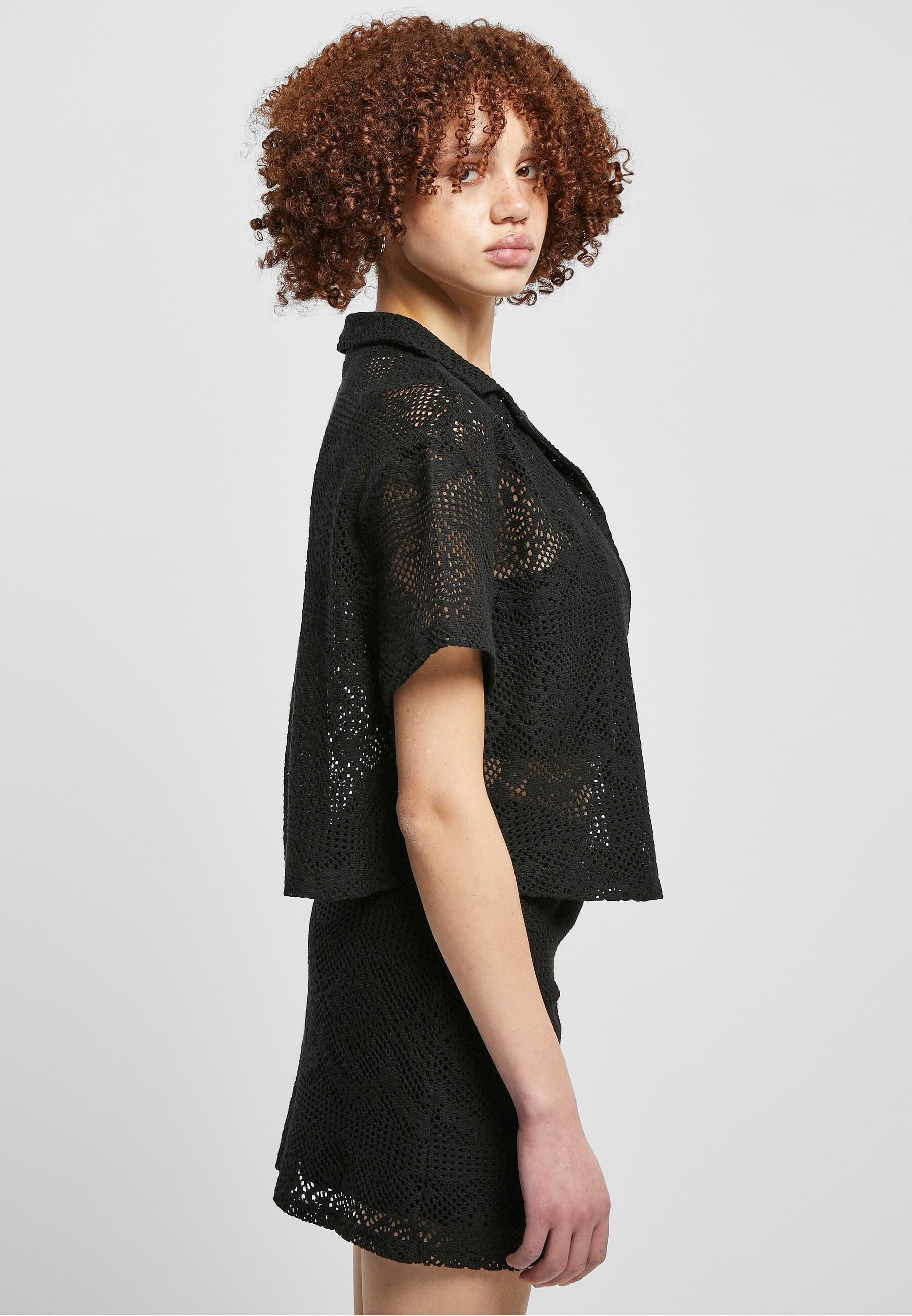 URBAN CLASSICS Klassische Bluse »Urban Classics Damen Ladies Crochet Lace Resort Shirt«