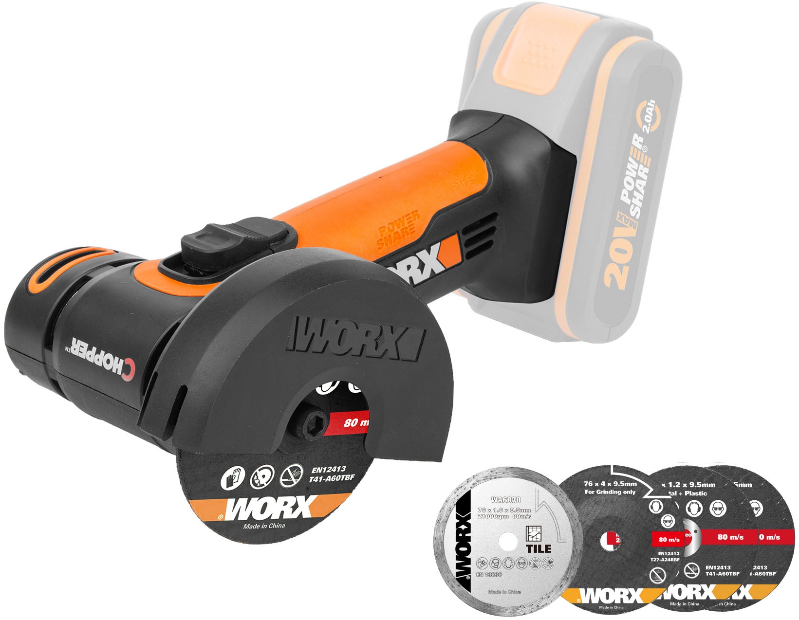 Worx Akku-Winkelschleifer »WX801.9 Chopper«, ohne Akku & Ladegerät