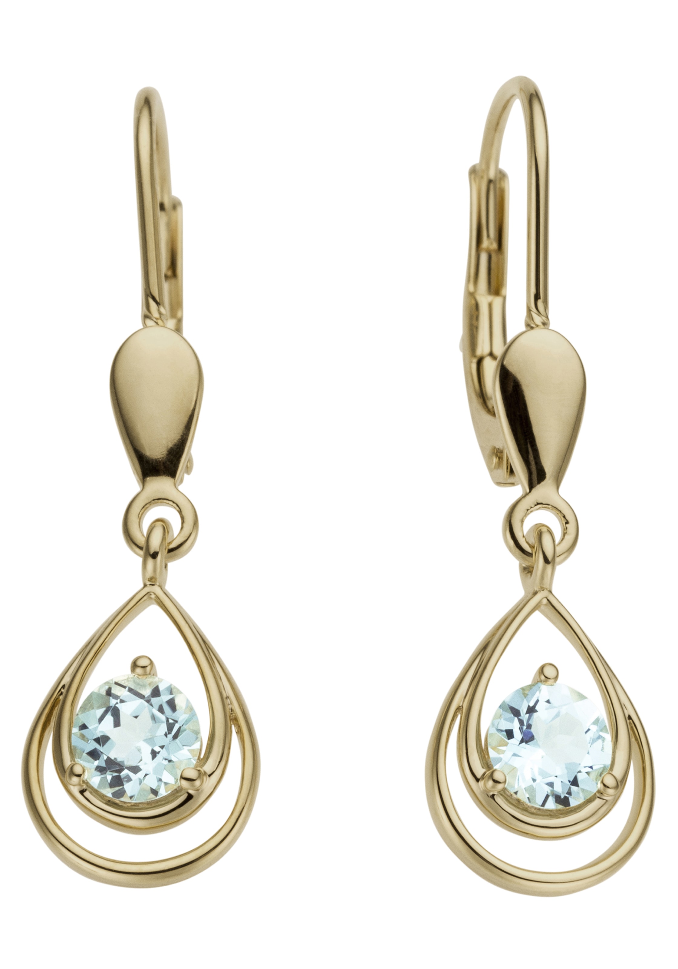 Paar Ohrhänger JOBO "Tropfen", gelb (gelbgold 585, blau), Ohrringe, Damen, Gelbgold 585, 585 Gold mit Blautopas
