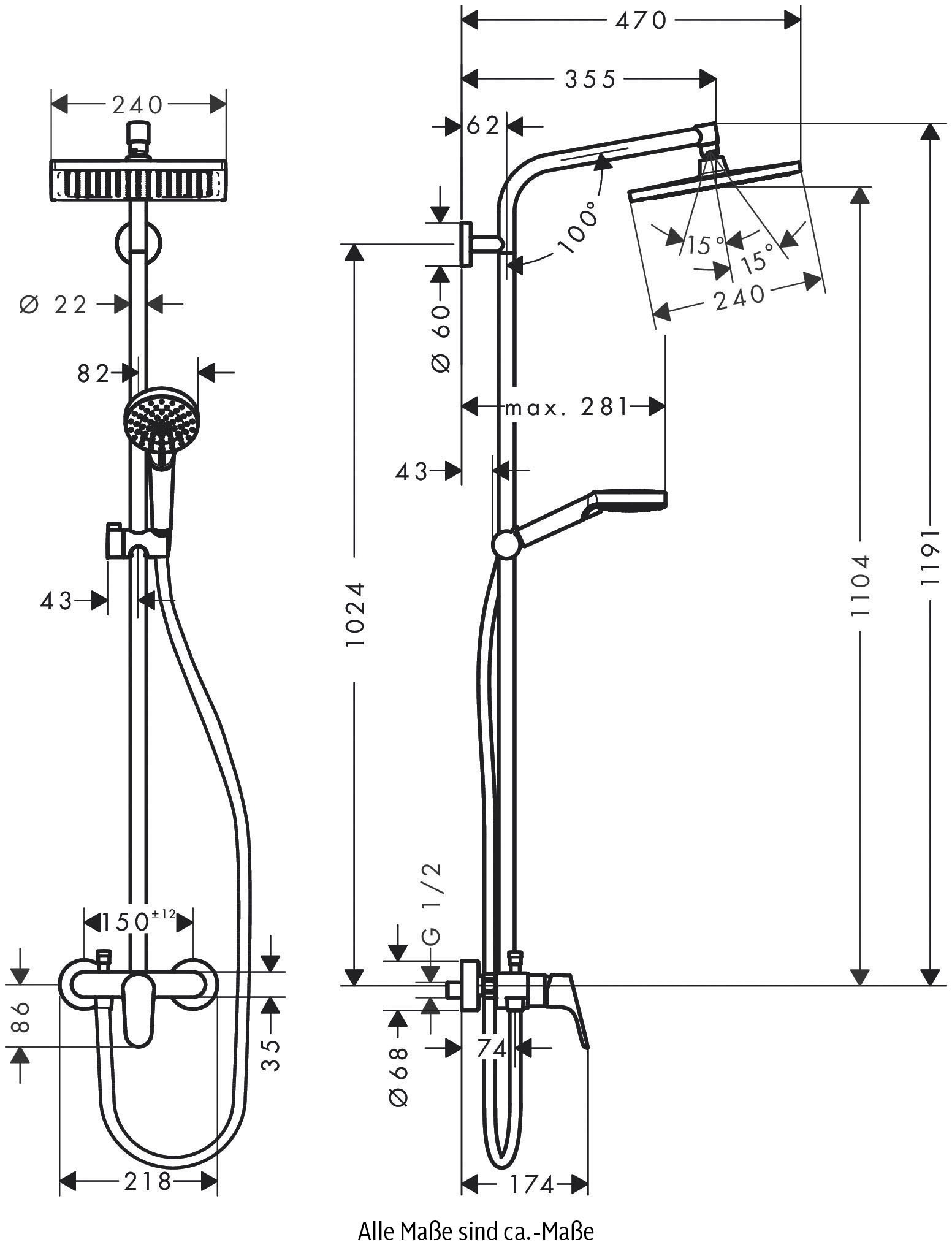 hansgrohe Duschsystem »Crometta E«, (Komplett-Set), 24cm, mit Einhebelmischer, chrom
