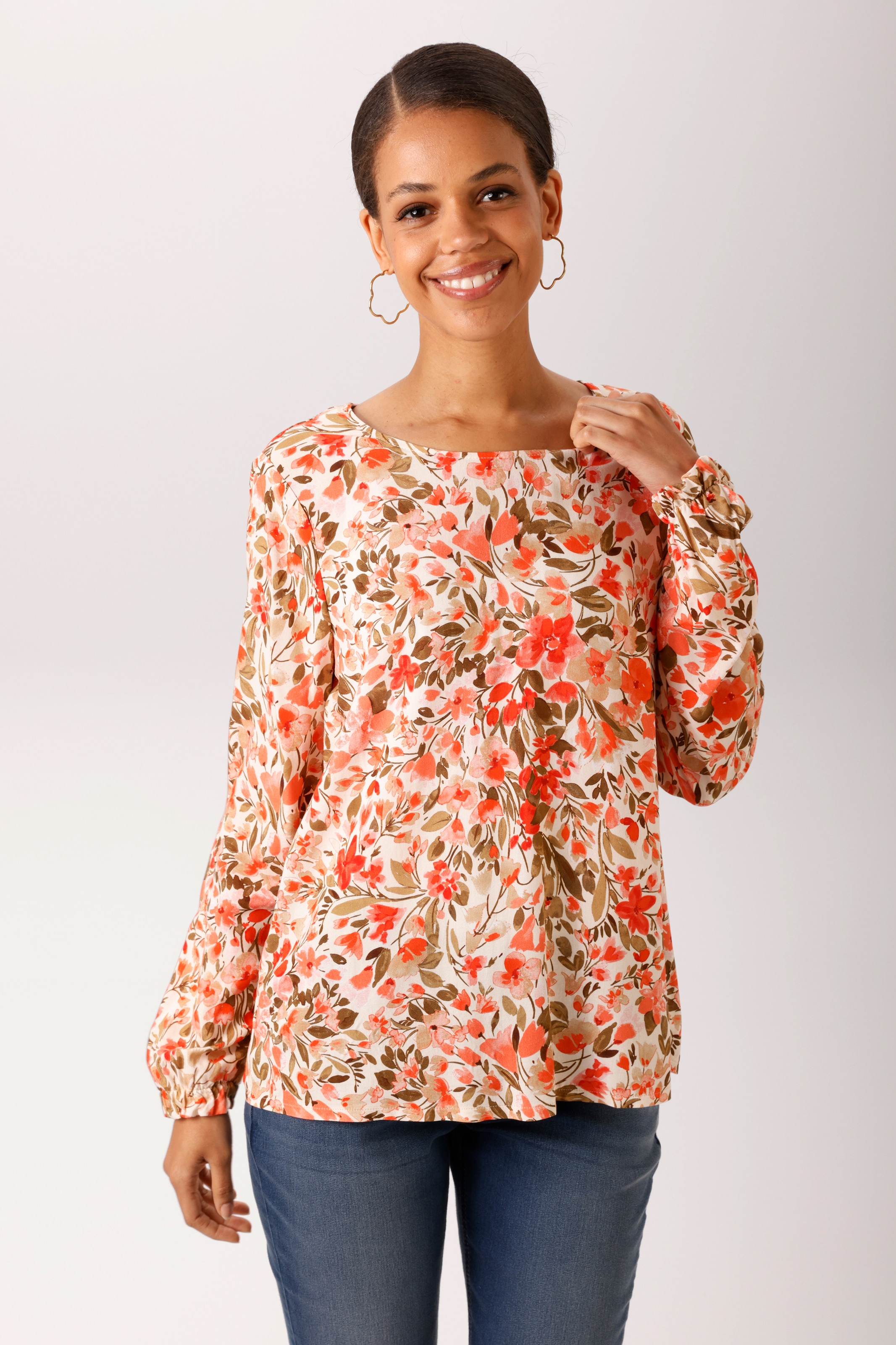 Aniston CASUAL Schlupfbluse mit farbharmonischem Blumendruck - NEUE KOLLEKTION