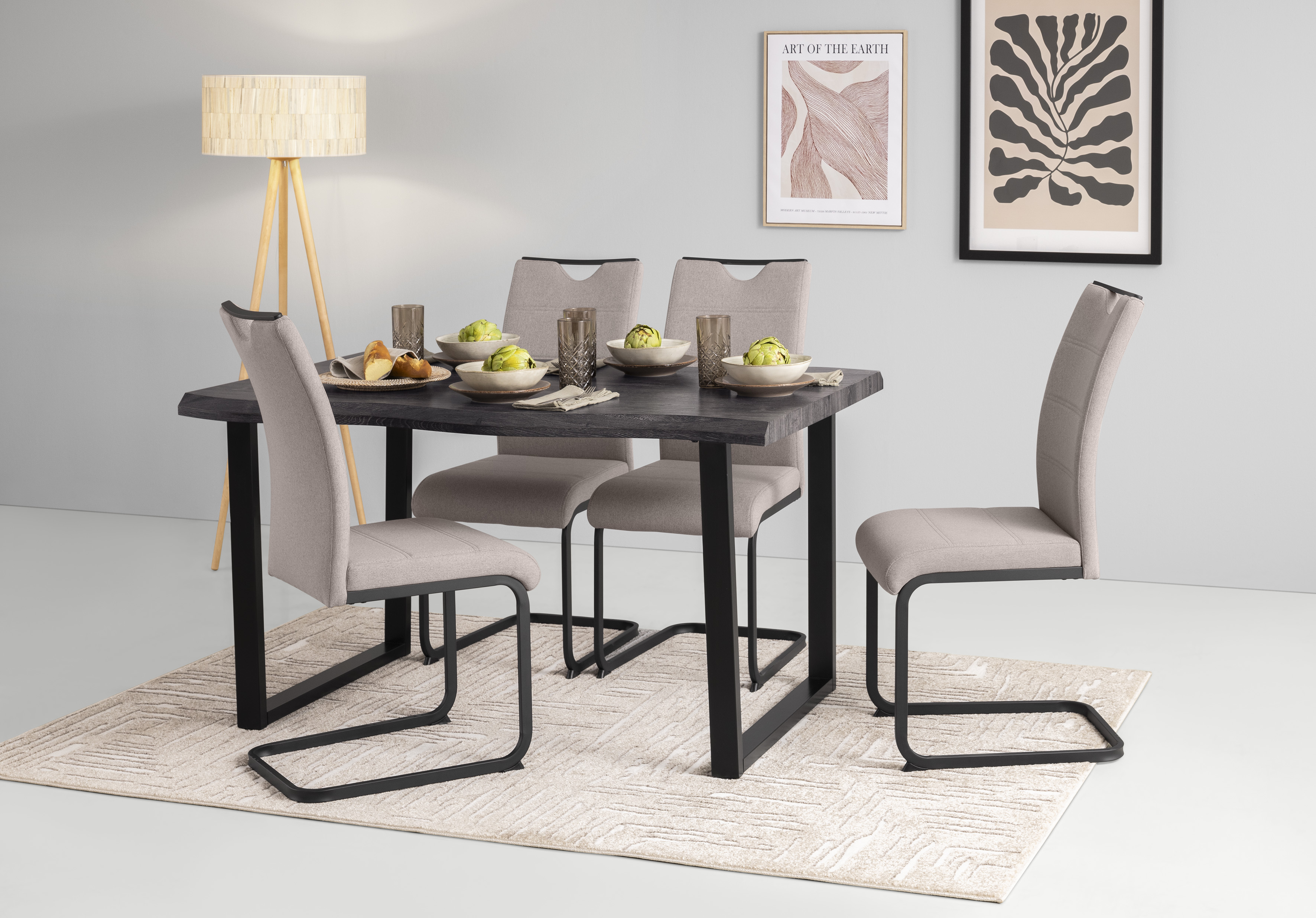 HELA Essgruppe "GISELLE Esszimmer, Essgruppe, Sitzgruppe" Set, 5er Set, Tisch plus 4 Stühle, 5 Stk. tlg. Esstisch U-Gestell Metall, Tischplatte mit Baumkante, OTTOs Choice