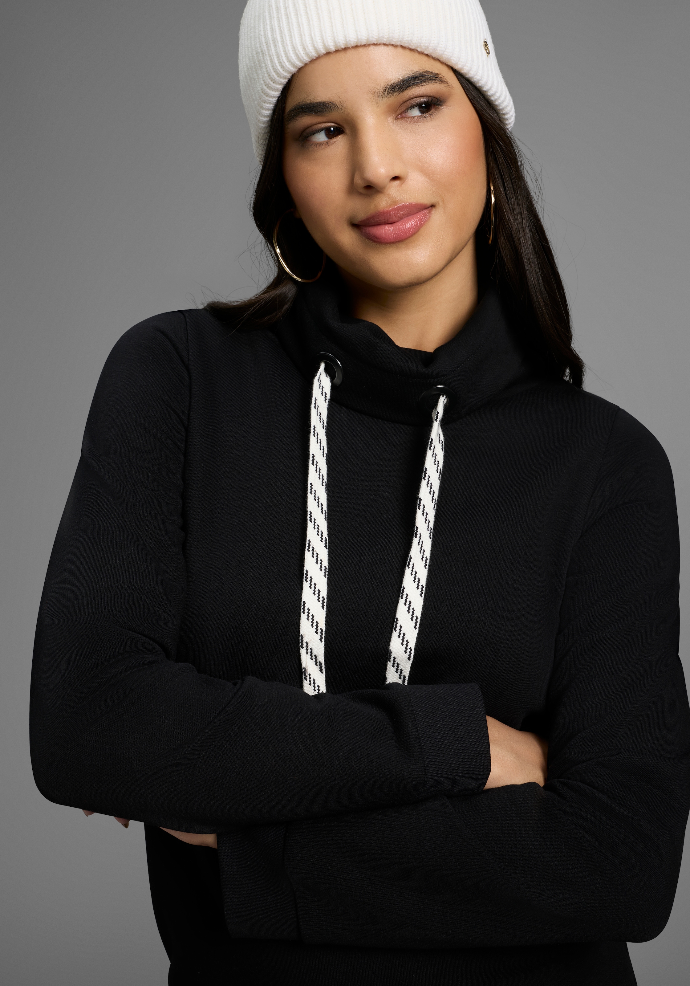 Laura Scott Sweatkleid, Weiche Baumwollmischung mit Stehkragen und Kordel