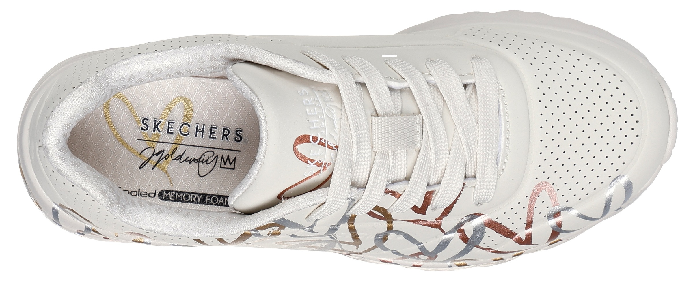 Skechers Kids Plateausneaker »Skechers x JGoldcrown: Uno Lite - Metallic Love«, Schnürschuh, Keilsneaker mit Herzchen im Metallic Look bedruckt