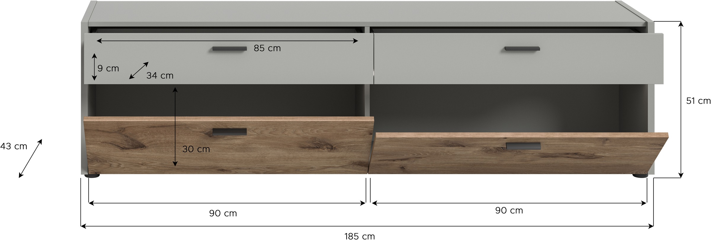 INOSIGN Lowboard »Spezia, Breite 185cm, in Hellgrau, 2 Klappen, 2 Schubkästen«, TV-Board, TV-Schrank, TV-Bank, Fernsehschrank, Mediamöbel, Mediaboard