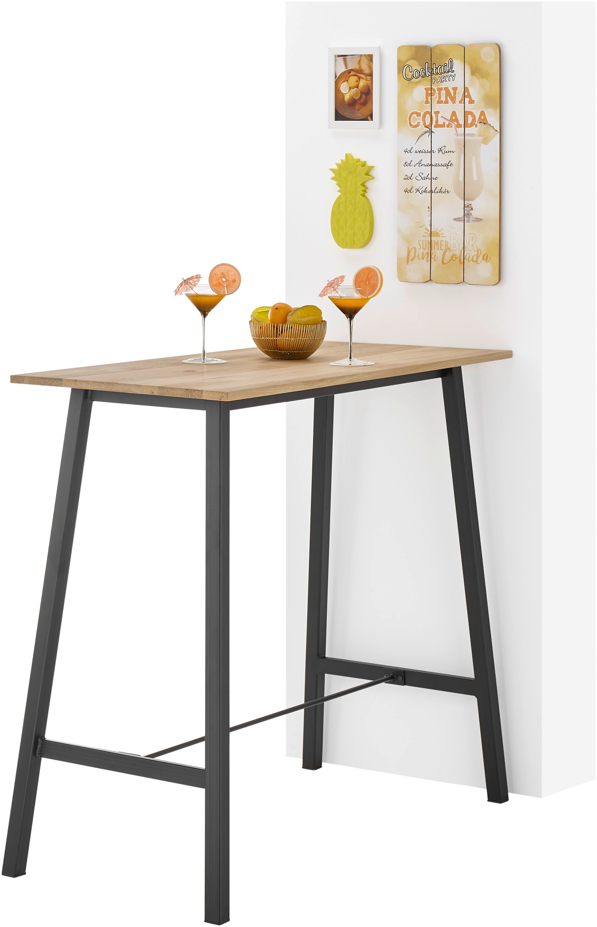 Stolkom Bartisch »Kent Eiche Massivholz geölt, Hochtisch BxHxT 120x104x60 cm«, Industrial Style Eiche Massivholz geölt durchgehende Lamelle