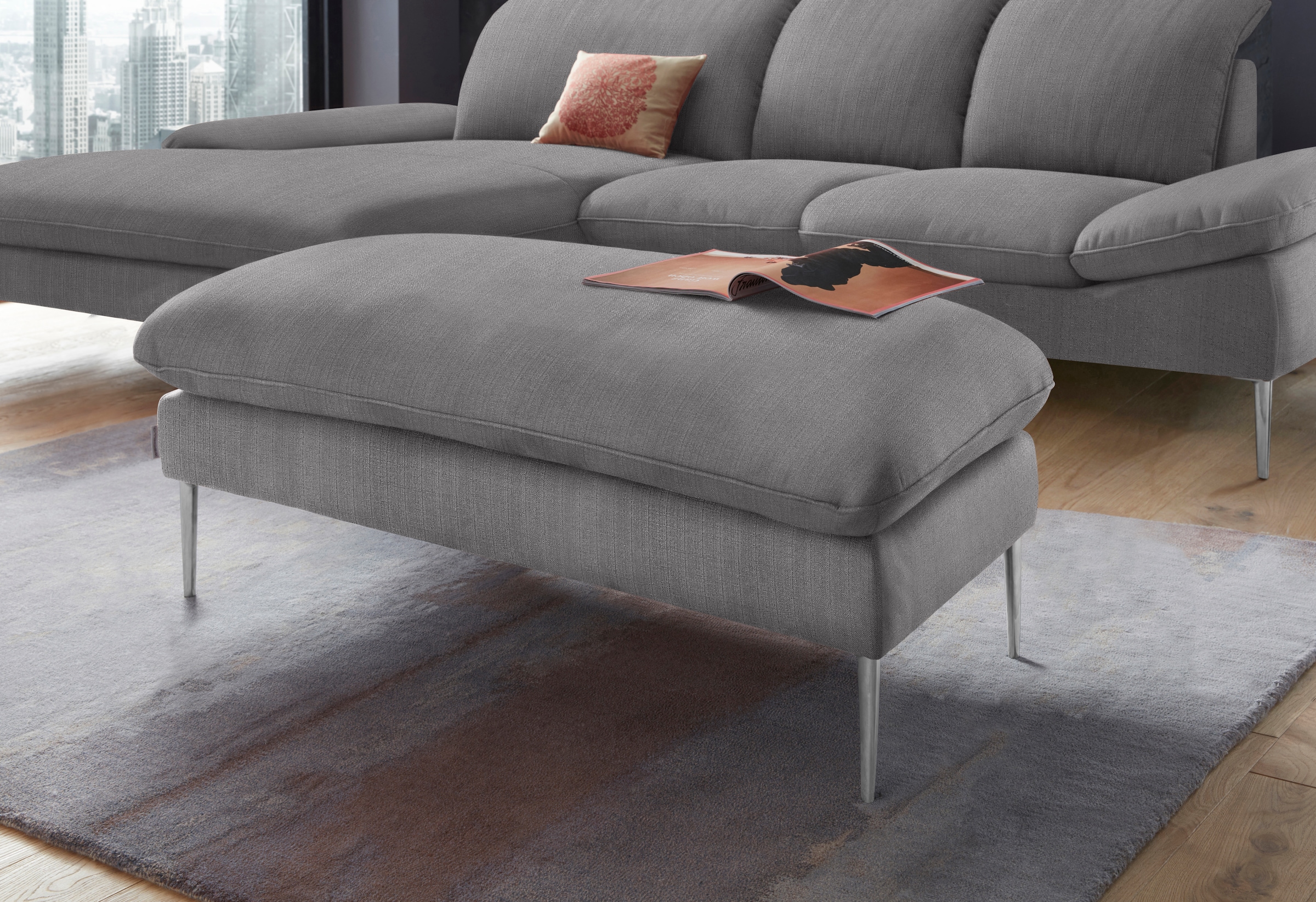 W.SCHILLIG Hocker "enjoy&MORE" Füße Chrom glänzend, Breite 106 cm