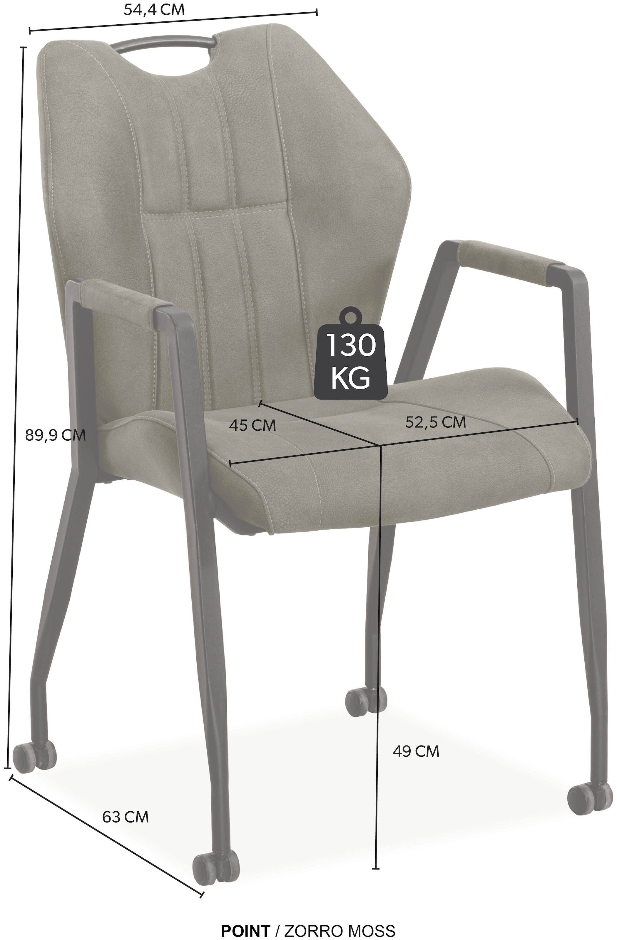 OMG Design Armlehnstuhl »Point«, (Set), 2 St., Stoff, Esszimmerstuhl mit Rollen, Bürostuhl