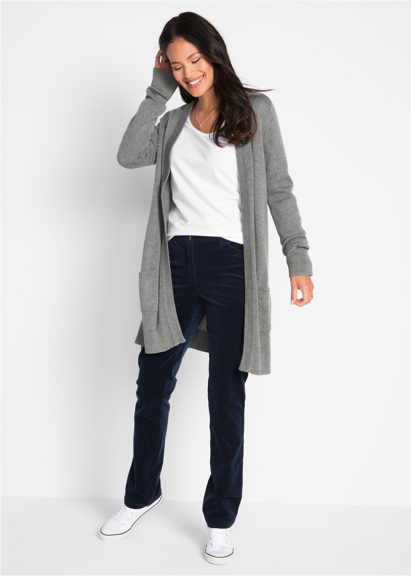 bonprix Langarmshirt Figurbetontes Langarmshirt mit Rundhalsauschnitt