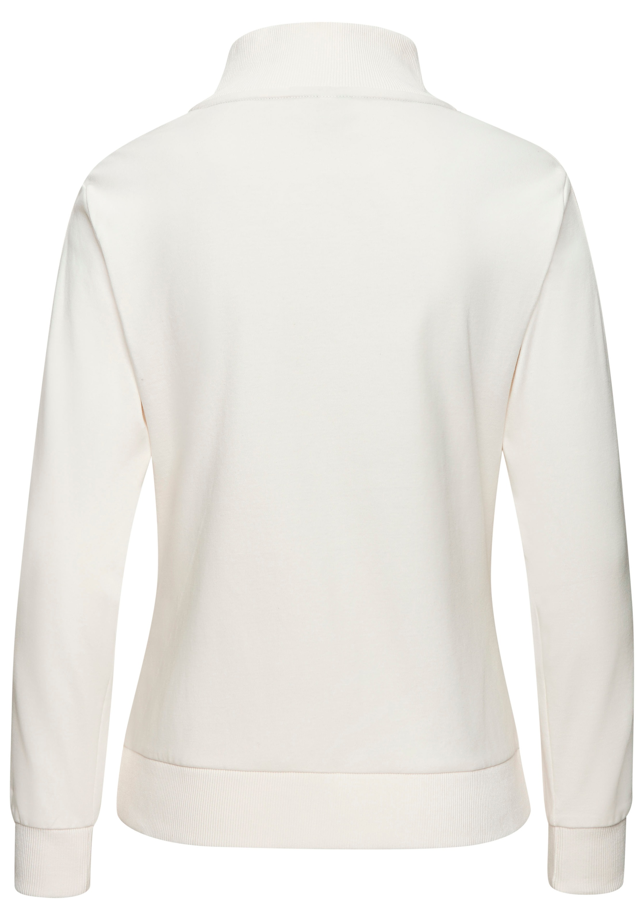 Sweatjacke H.I.S, Damen, Gr. 48/50, ecru, Interlock, Obermaterial: 60% Baumwolle, 40% Polyester, unifarben, Basic, bequem hüftbedeckend, ohne Ausschnitt, Bündchen, Sweatjacken Sweatjacke, mit gestreiftem Tape an den Ärmeln 3