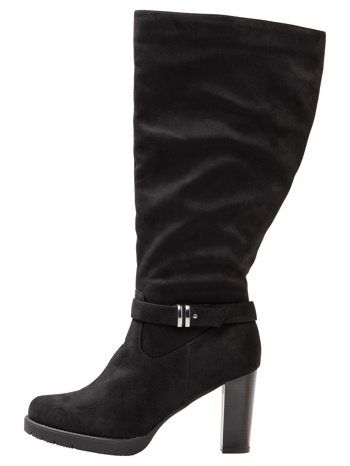 sheego -  Weitschaftstiefel "Weitschaftstiefel", in Velourslederoptik, mit Schnallenband