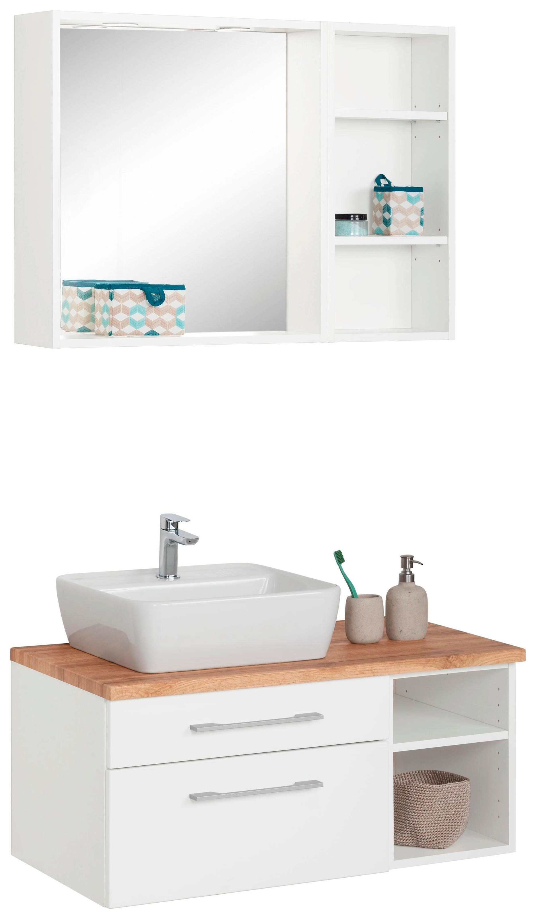 welltime Badmöbel-Set "Davos" 3 Stk. tlg. Waschplatz mit Regal und Spiegel günstig online kaufen