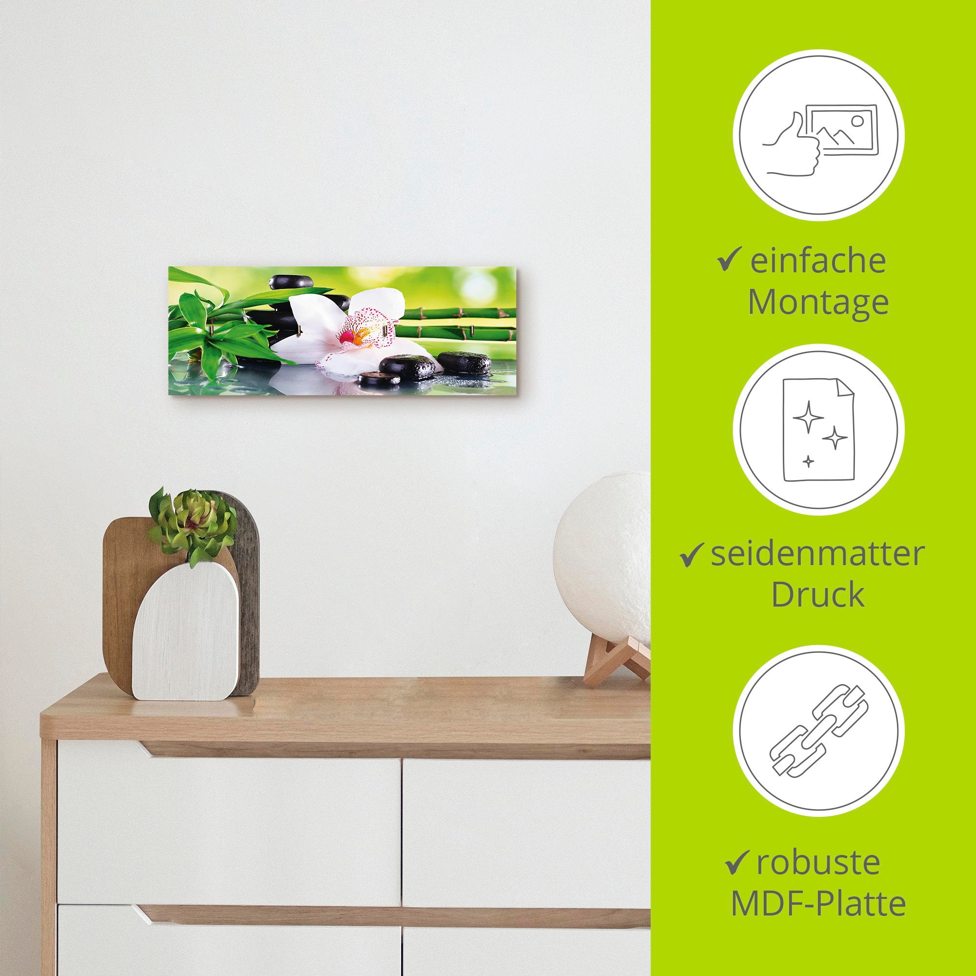 Artland Hakenleiste »Spa Steine Bambus Zweige Orchidee«, MDF