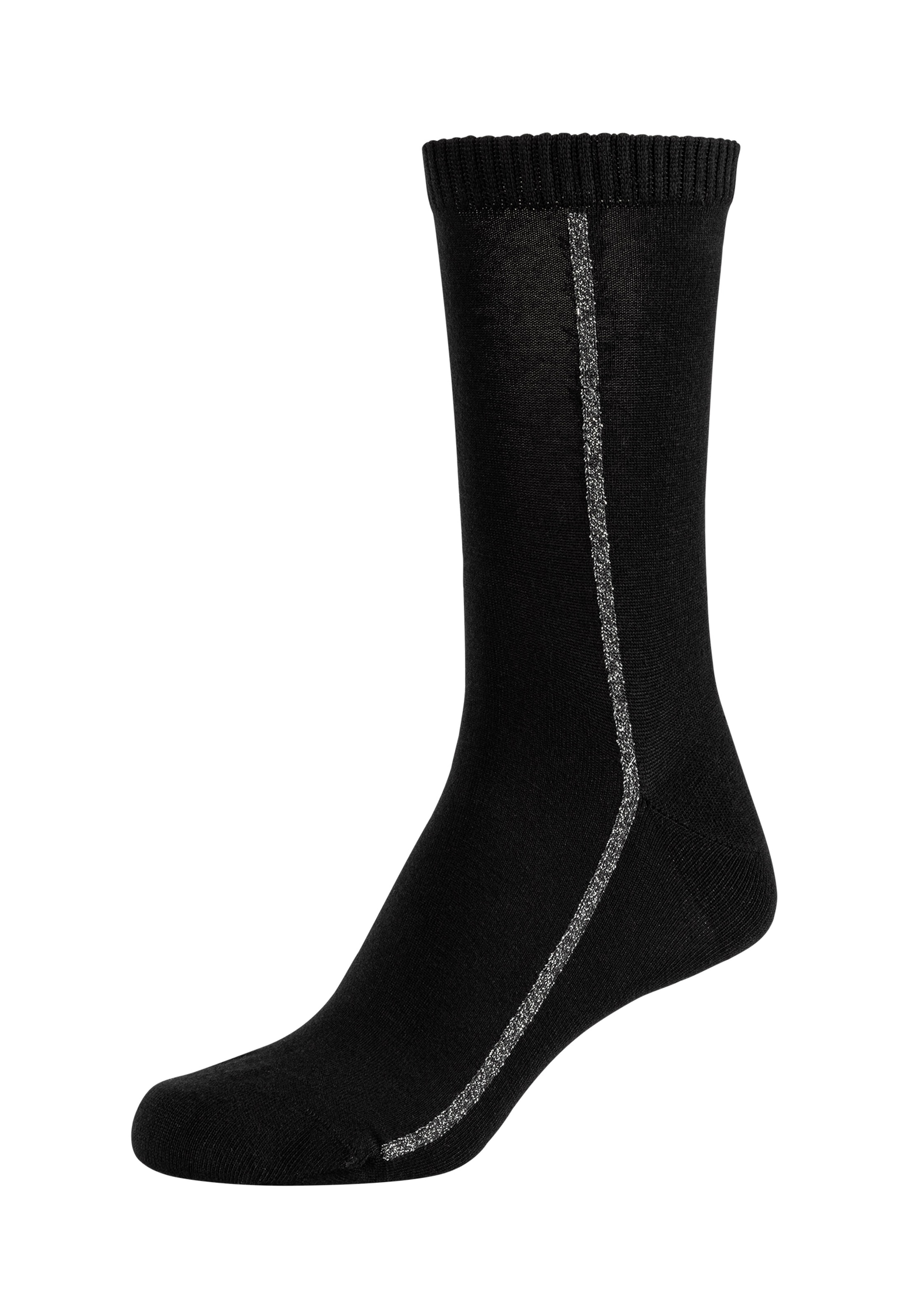 Camano Socken »silky touch«, (4 Paar), mit Glitzerdetails, schmales Rippenbündchen