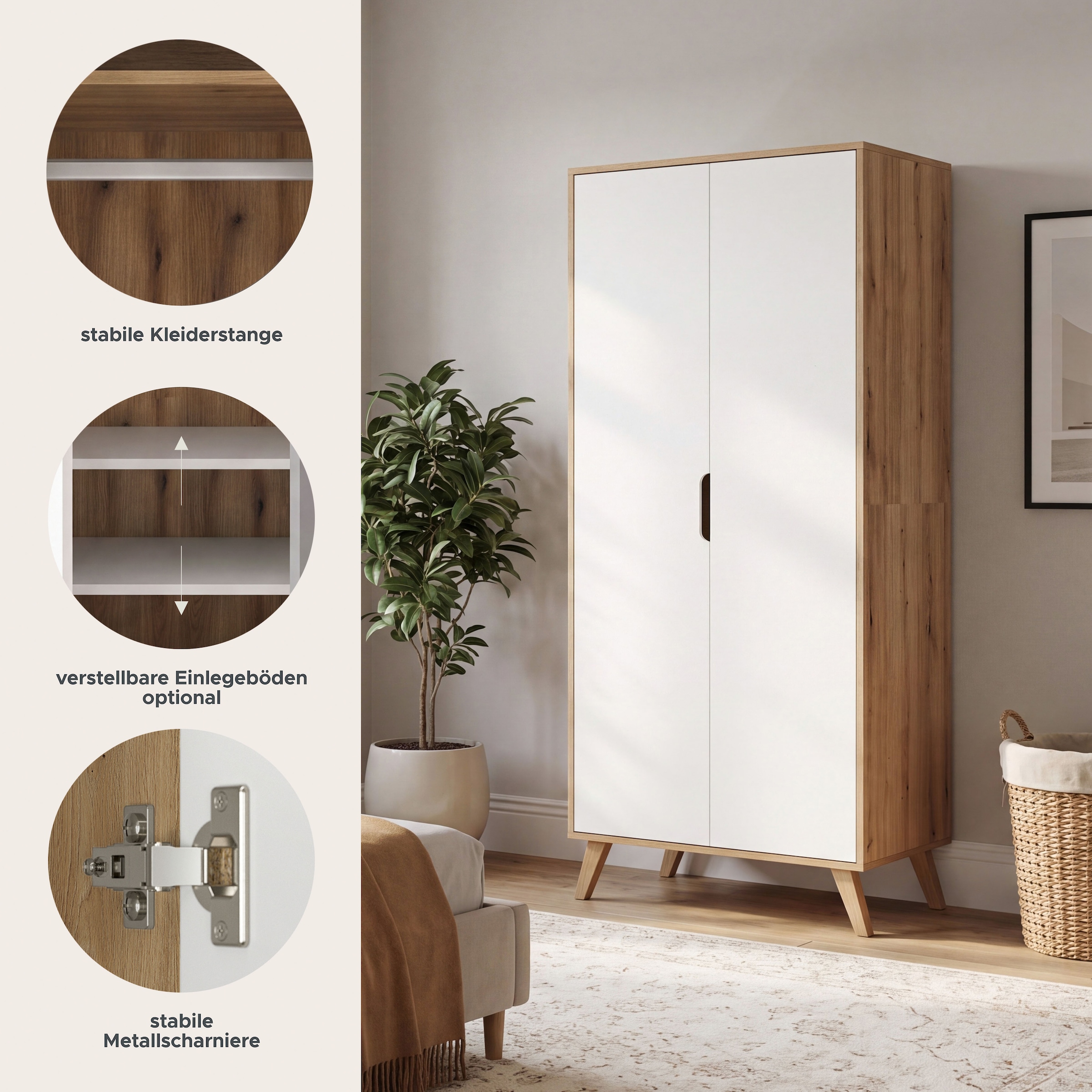 OTTO home Kleiderschrank »TALVINNA, Schlafzimmerschrank,Garderobenschrank,Schrank,Dielenschrank« 2-türig, Breite 81cm, 1 Kleiderstange, 1 fester Boden