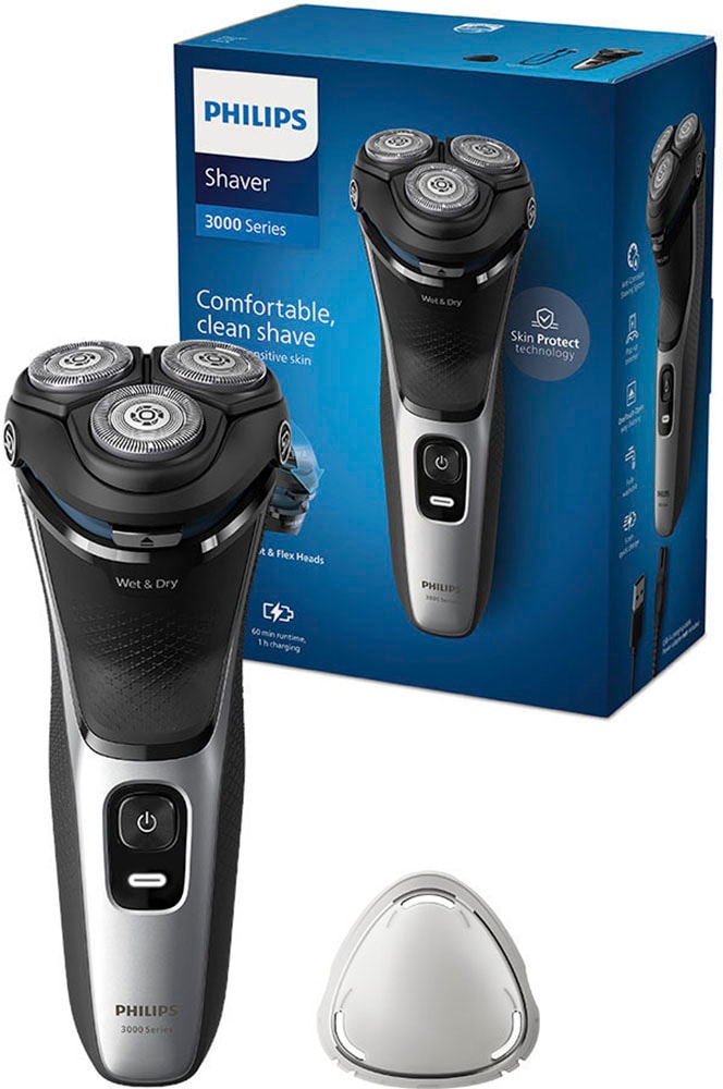 PHILIPS Elektrorasierer "Shaver Series 3000 S3143/00", silber, B:14cm H:19cm T:8cm, Elektrorasierer, 5-dimensional bewegl. Flex-Scherköpfe,