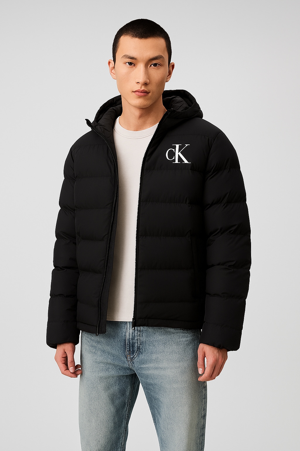 Calvin Klein Jeans Steppjacke "LS NYLON MONOGRAM PUFFER JKT" ohne Kapuze Mi günstig online kaufen