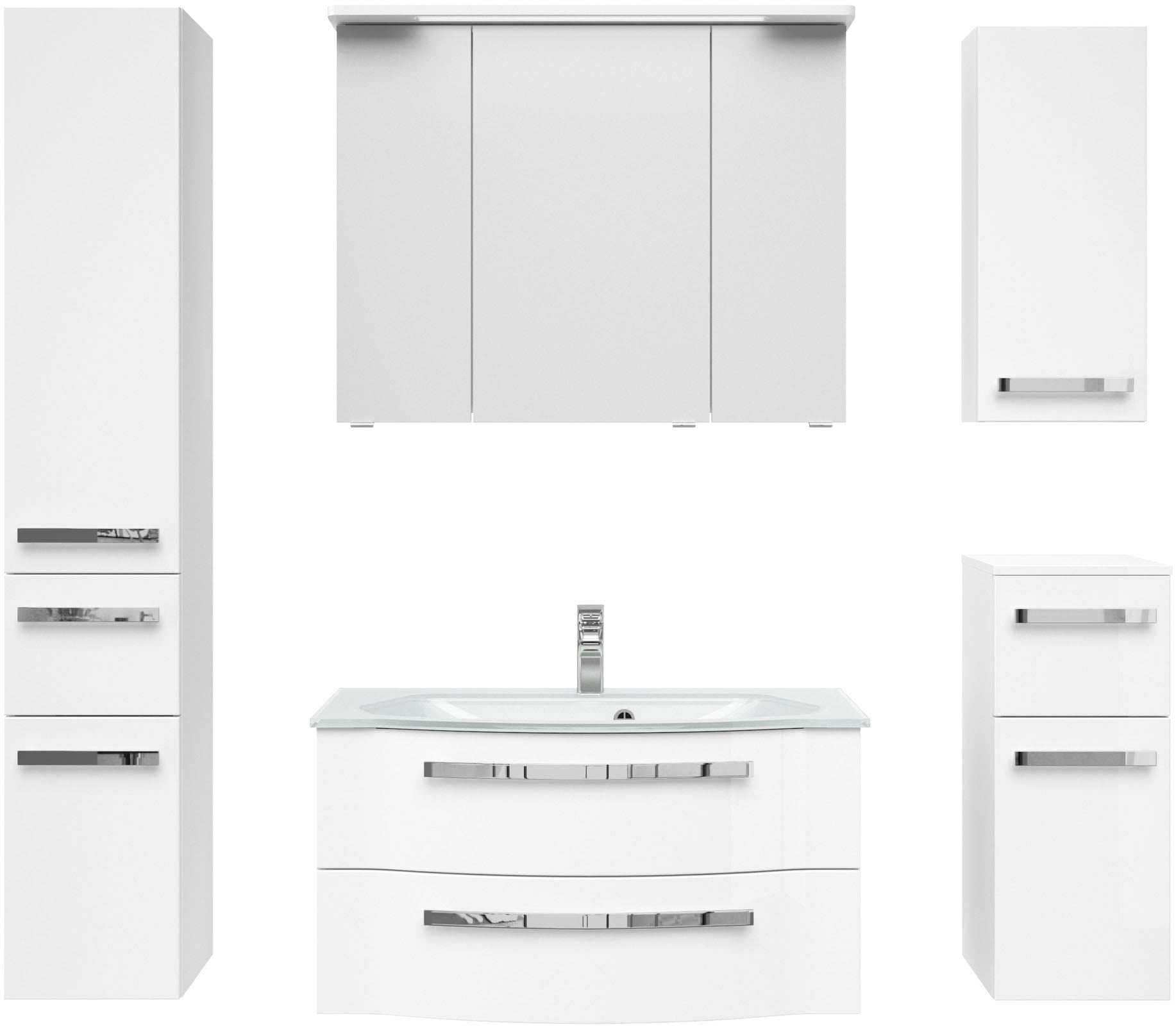 Saphir Badmöbel-Set "Serie 4005, vormontiert, Glaswaschbecken, Spiegelschra günstig online kaufen