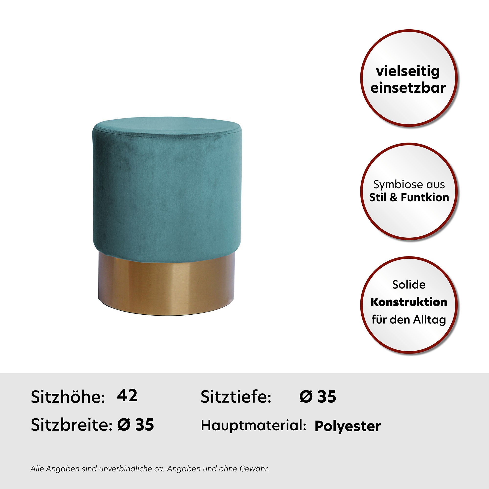 Kayoom Hocker »Nano 110, Hocker in stilvollem Design, runde Form, mit Fuß aus Metall«, (1 St.), Golz Akzente, mit pflegeleichtem Stoffbezug, runde Form