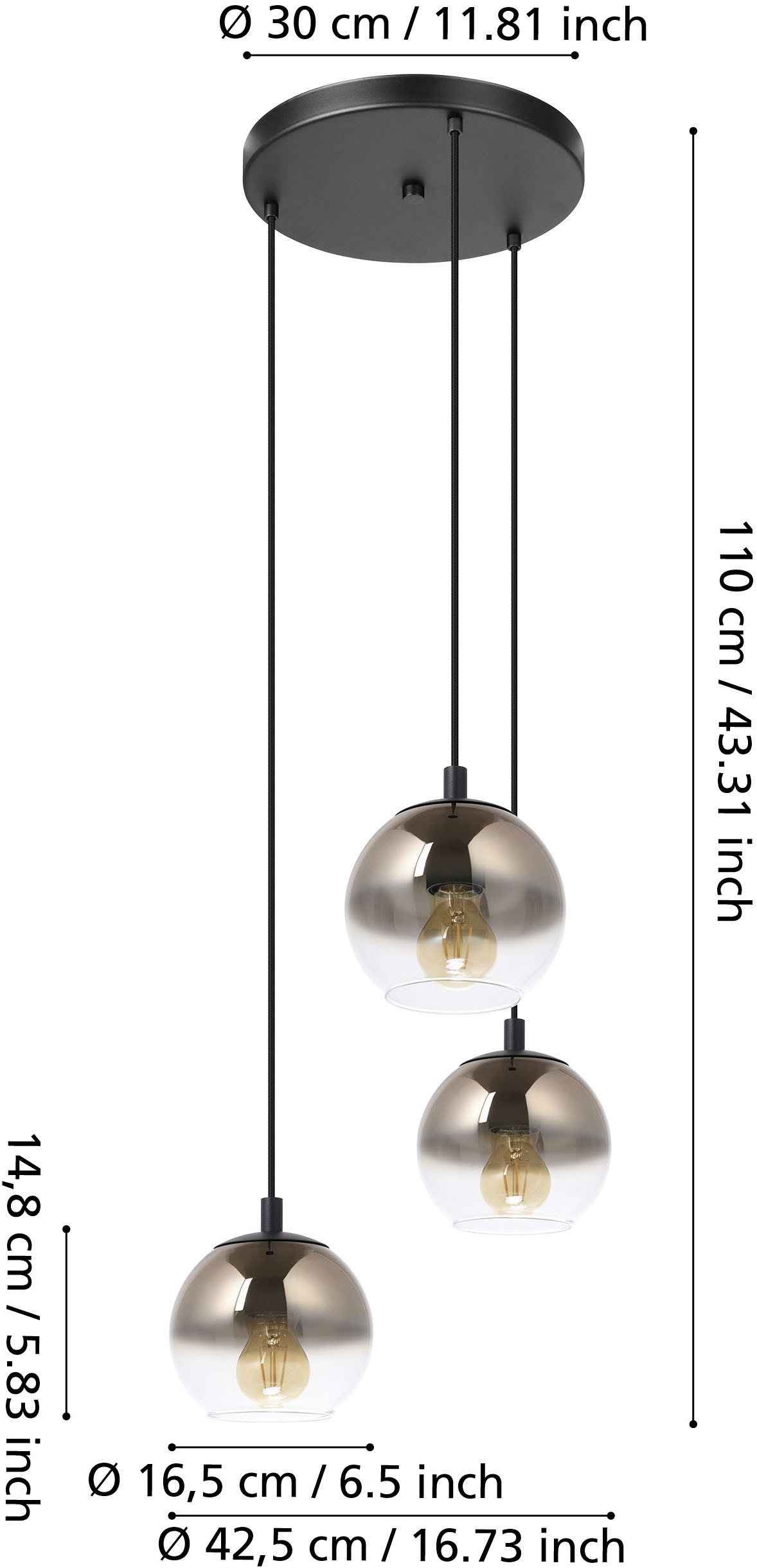 EGLO Hängeleuchte »ARISCANI 1 Pendellampe - Stahl - E27 - 3X60W - IP20« E27 1 Stk. Hängelampe, Deckenlampe, Wohnzimmer, Esszimmer, H110 x Ø42,5 cm