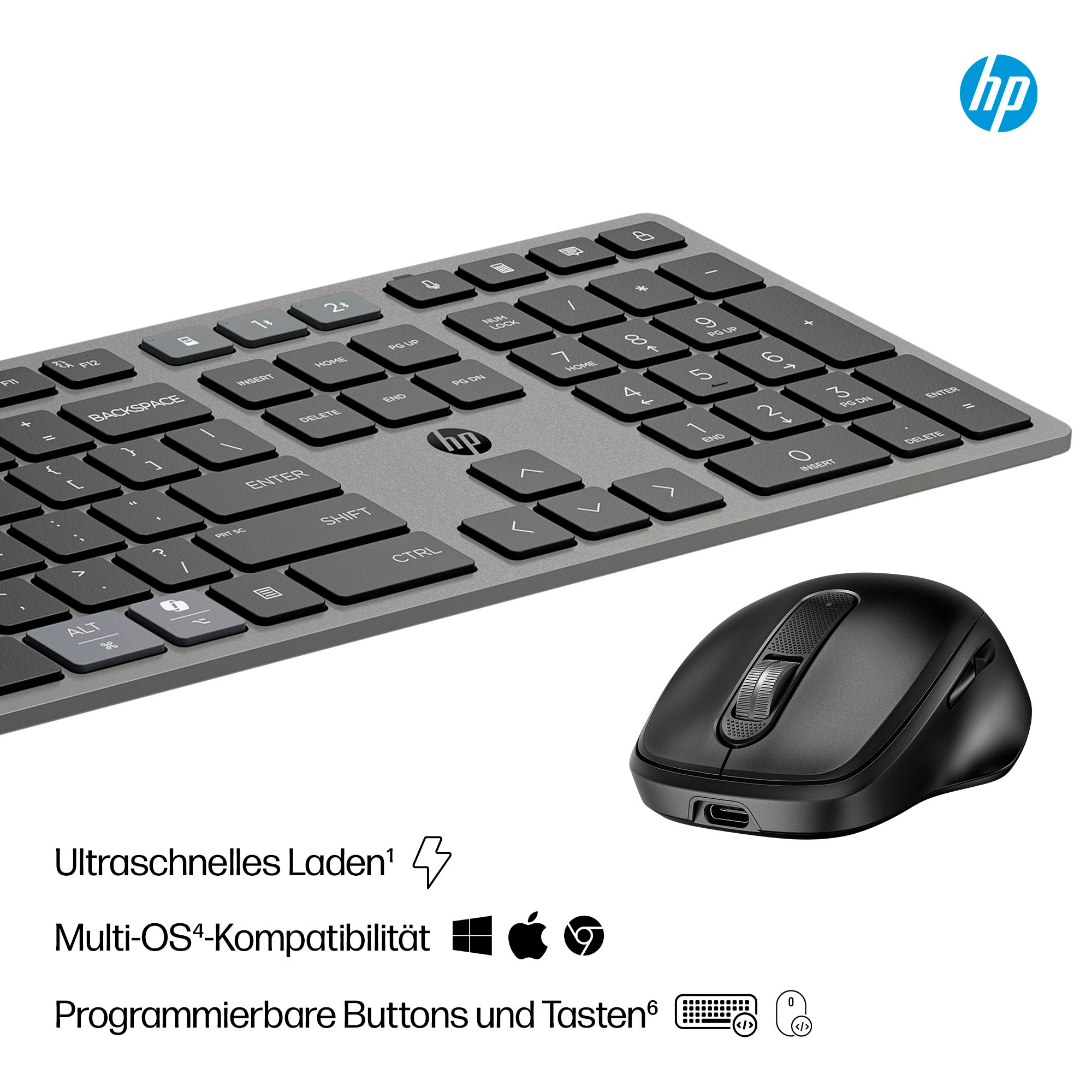 HP Tastatur- und Maus-Set »720 Kombo mit wiederaufladbarer kabelloser Tastatur und Maus«