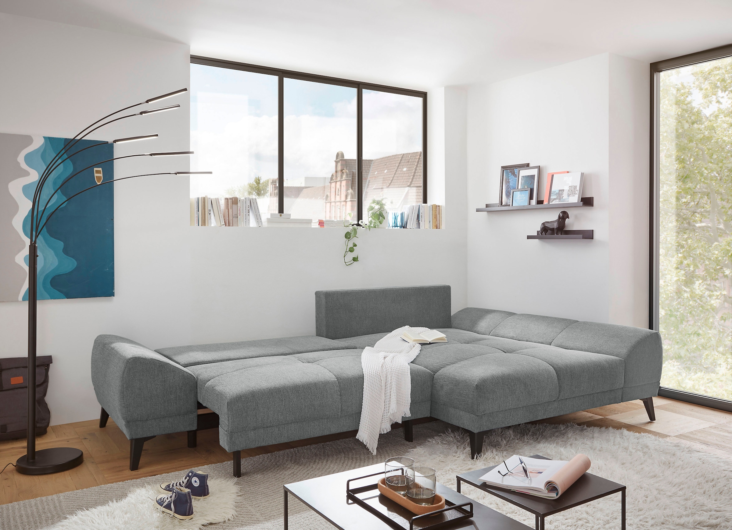 ED EXCITING DESIGN Ecksofa »Scott L-Form«, mit Bettfunktion, Bettkasten & 8 Zierkissen