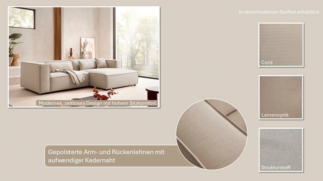 Thumbnail - LeGer Home by Lena Gercke Ecksofa "PIARA mit Kedernaht, Cord, Leinenoptik o. Strukturstoff, Couch, L-Form" wahlweise Ott...