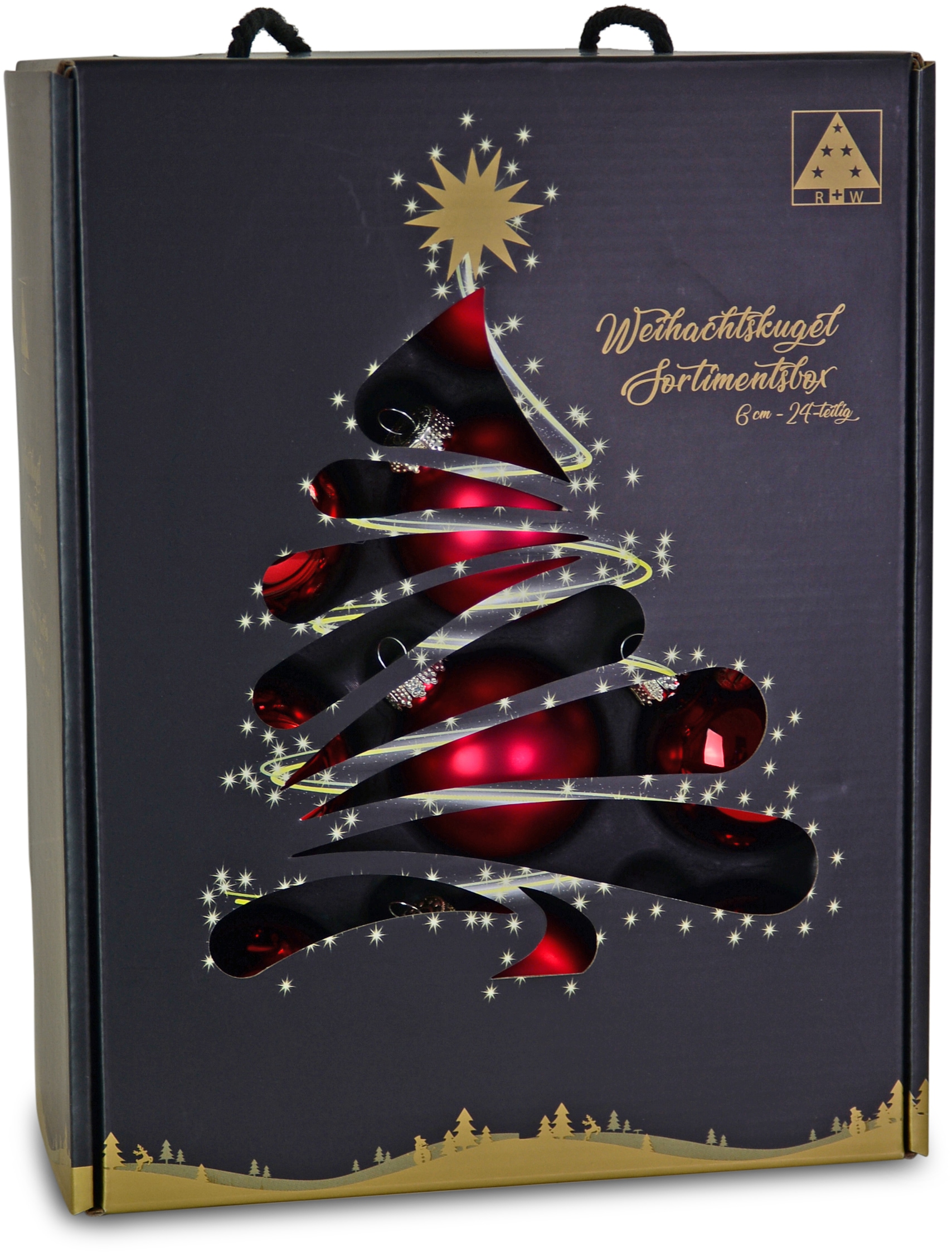 RIFFELMACHER & WEINBERGER Weihnachtsbaumkugel »Weihnachtsdeko rot, Christbaumschmuck, Christbaumkugeln Glas«, (Set, 24 St.), Ø ca. 6 cm, aus Glas, mit praktischer Aufbewahrungsbox