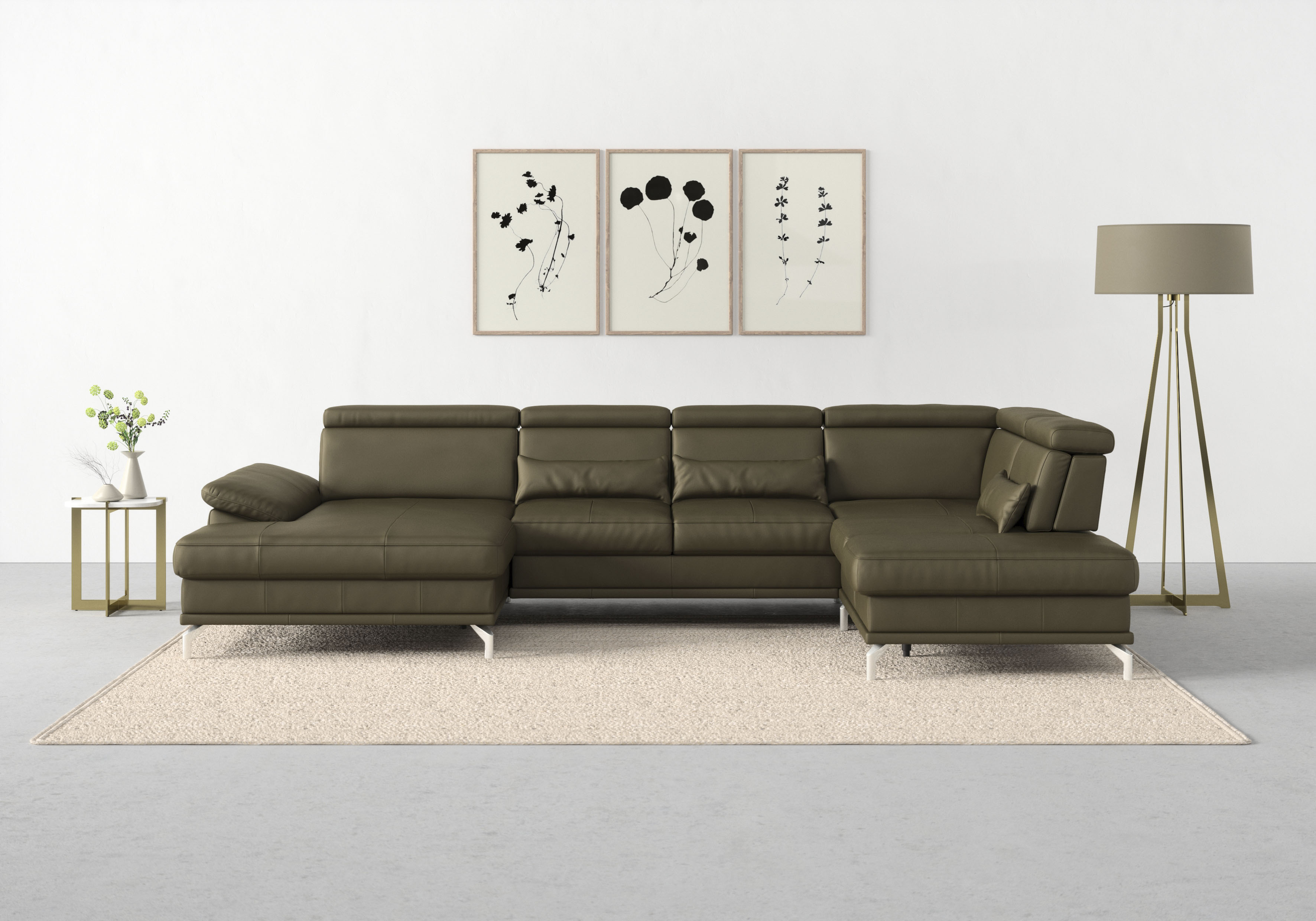 sit&more Wohnlandschaft "Cabrio U-Form, B: 359 cm, mit Sitztiefen-, Arm- & Kopfteilverstellung" 3 Nierenkissen, Federkern, mit Schlaffunktion und Stauraum