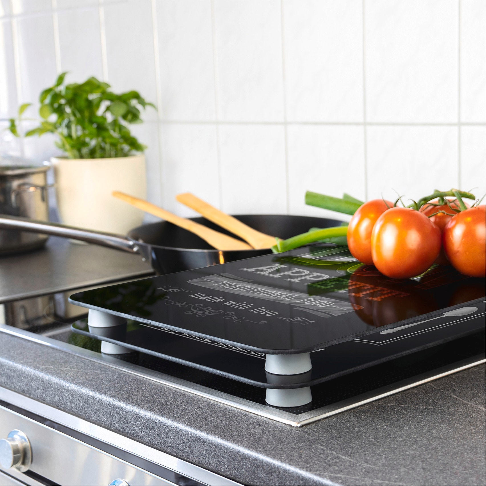 WENKO Herd-Abdeckplatte »Universal Modell Bon Appetit«, (Set, 2 tlg.), Herdabdeckung für alle Herdarten, kratzfest, mit rutschfesten Füßen