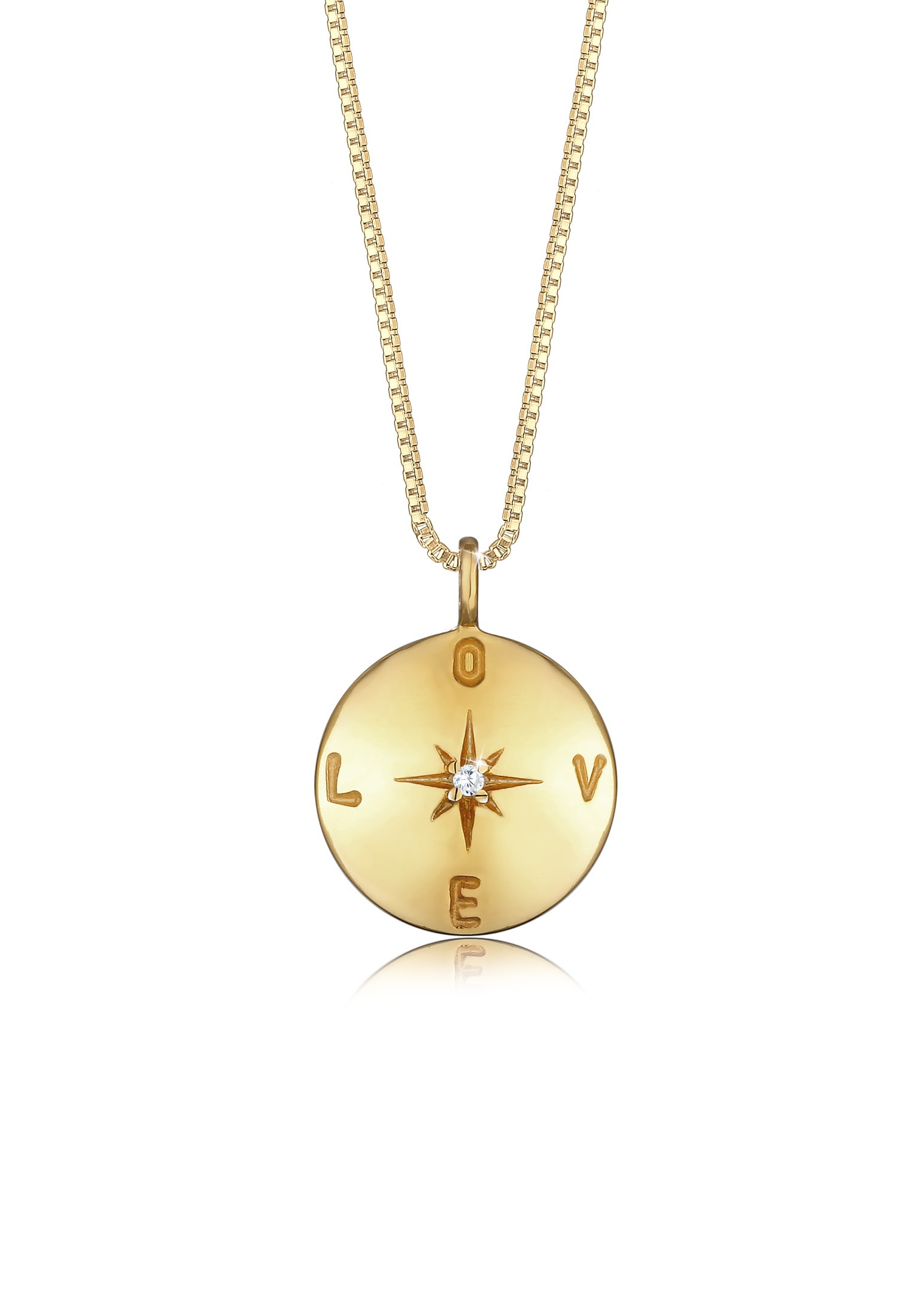 Elli Collierkettchen »Box Chain Love Plättchen Coin Zirkonia 925 Silber«