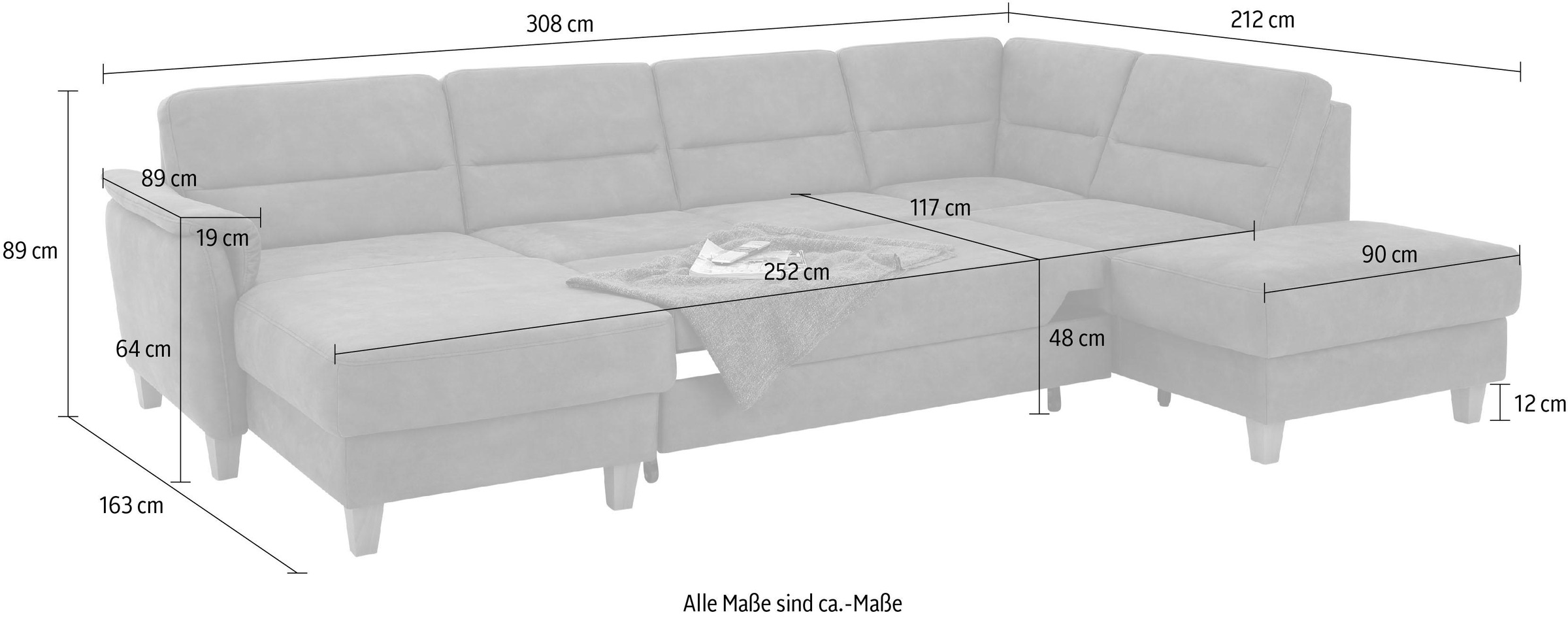 Home affaire Wohnlandschaft »Palmera U-Form«, Federkern, wahlweise mit Bettfunktion und mit/ohne Stauraum