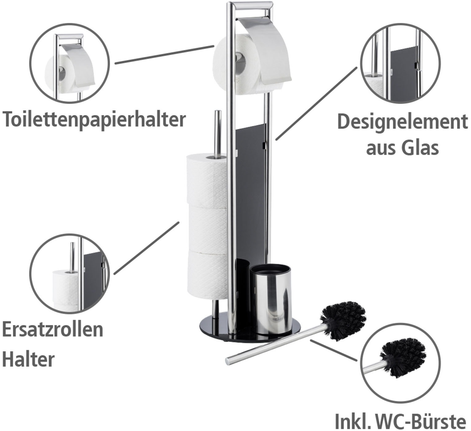 WENKO WC-Garnitur "Ravina" aus Edelstahl  Sicherheitsglas Stand WC-Garnitur günstig online kaufen