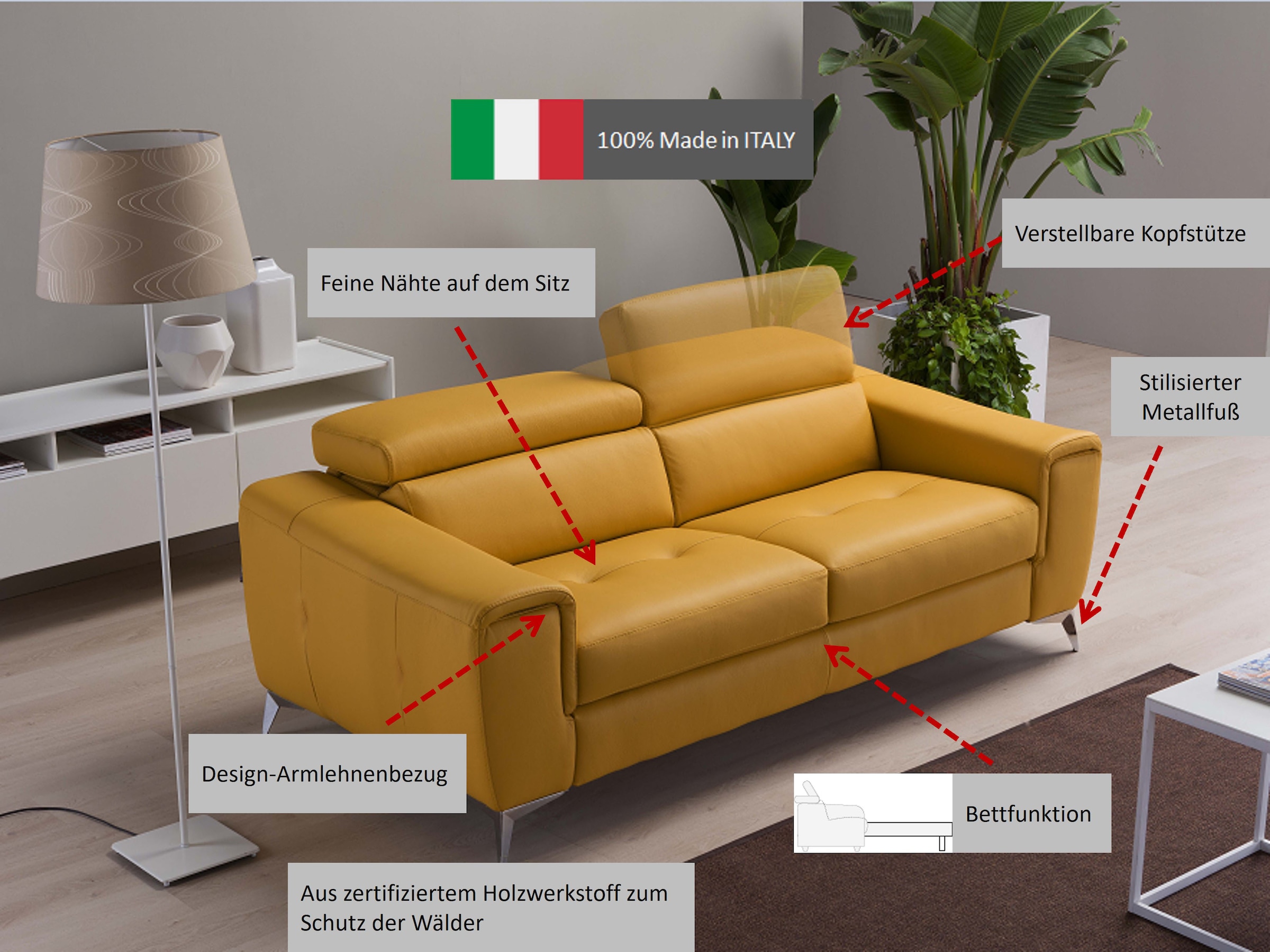 Egoitaliano Schlafsofa »Francine, Designsofa, Loungesofa mit Dauerschlaffunktion, Bettfunktion«, hochwertiger Metallbettrahmen & Matratze, Kopfteil manuell verstellbar