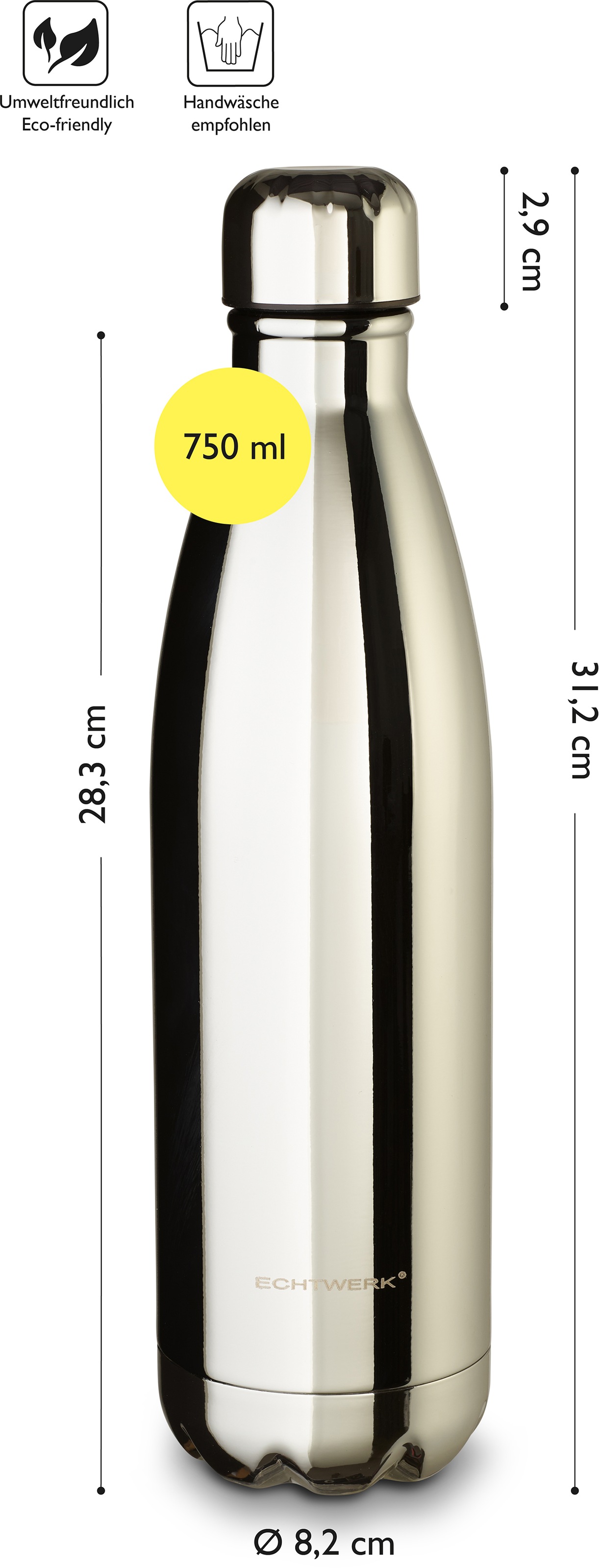 ECHTWERK Isolierflasche »Shiny«, Trinkflasche, Klavierlackoptik, aus hochwertigem Edelstahl, BPA-Frei