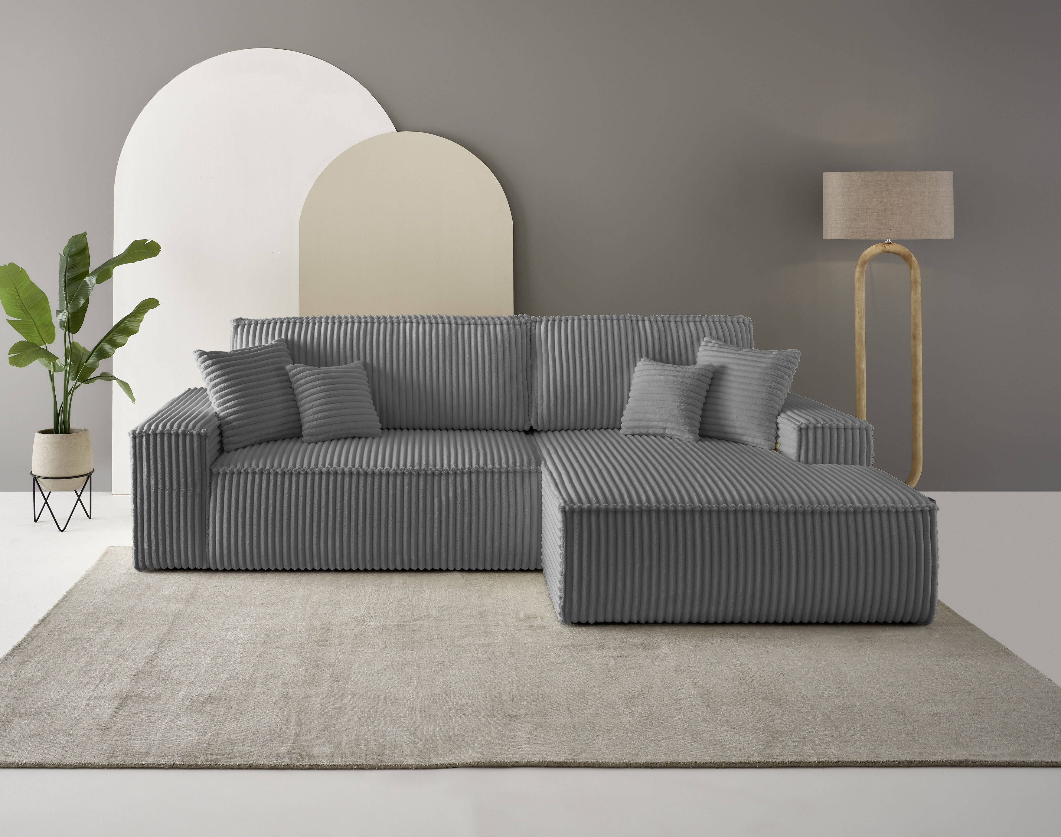 OTTO home Ecksofa "FINNLEY Cord, L-Form 257 cm, Schlafsofa" mit Bettkasten, in Bouclé, Struktur fein und Mega Cord